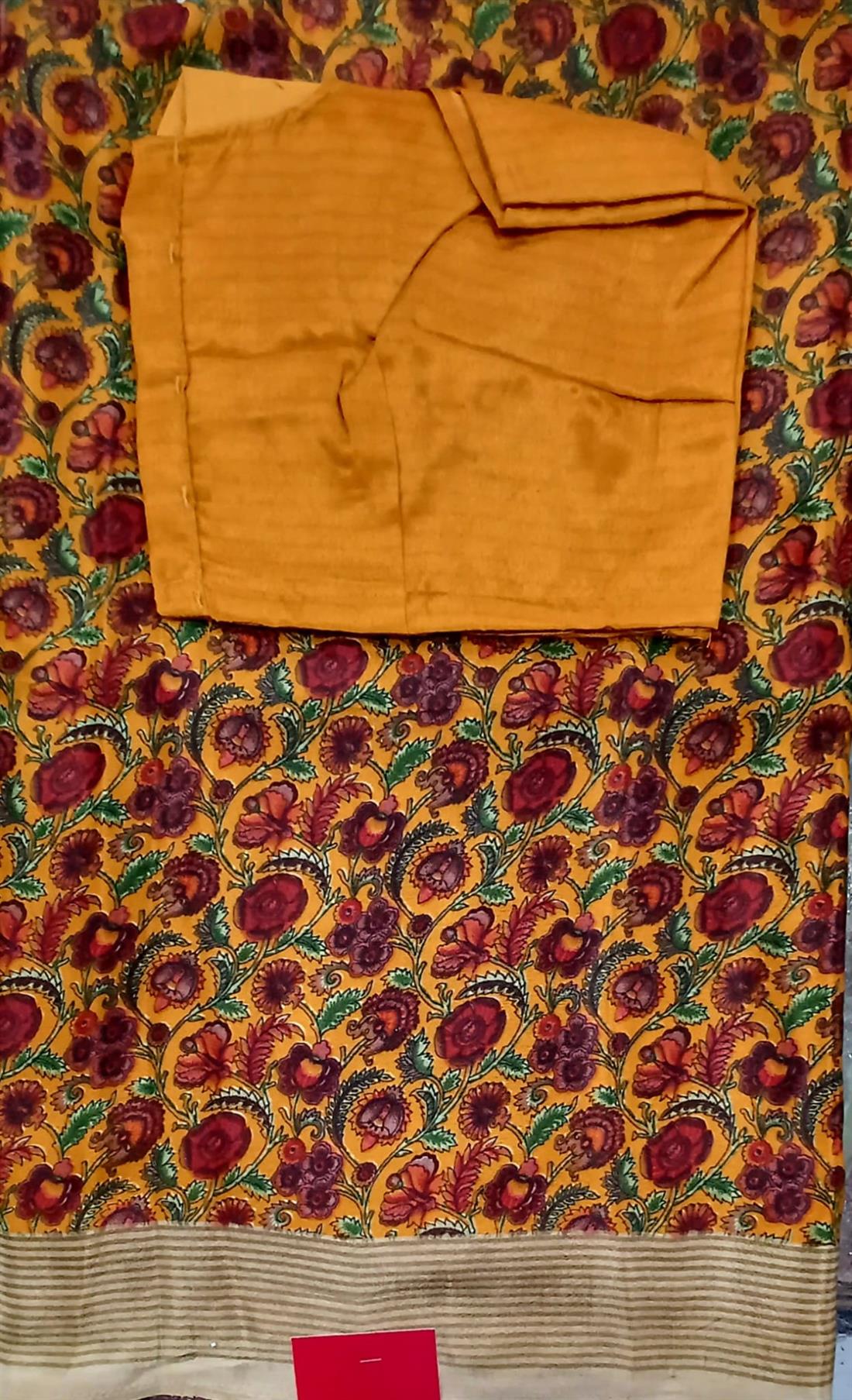 Mustard Digital Printed Silk Saree.