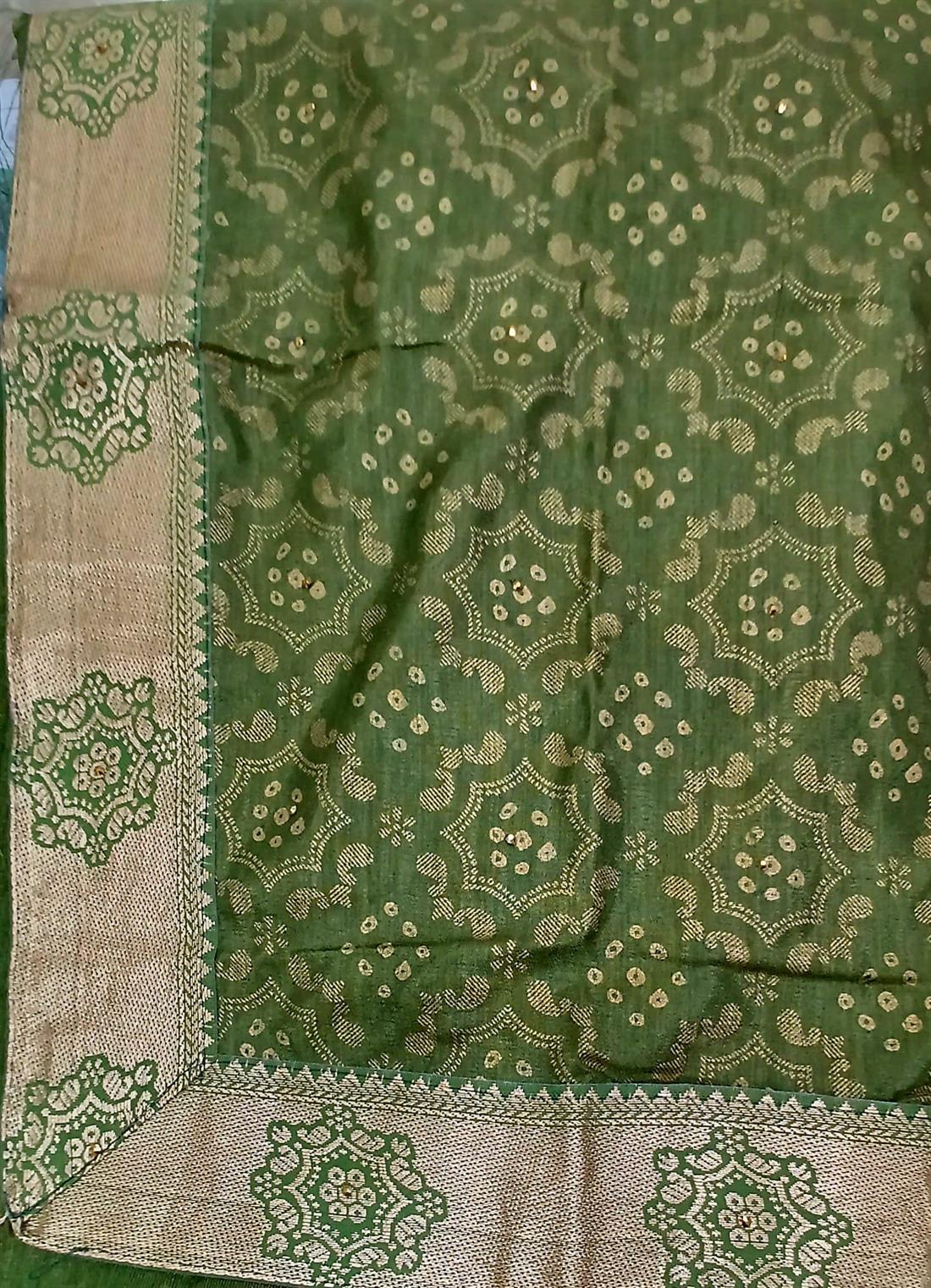 Olive Raw Silk Saree with Blouse Piece