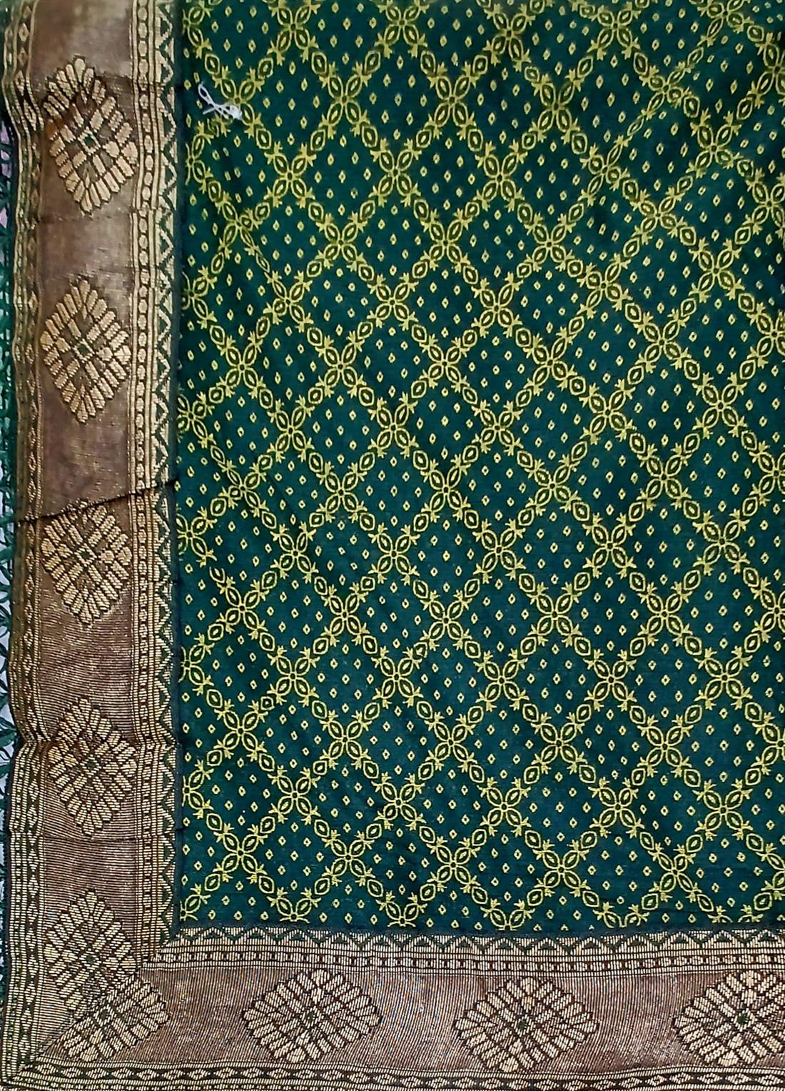 Bottle Green Stunning Stretchy Chiffon Saree Wiithout Blouse