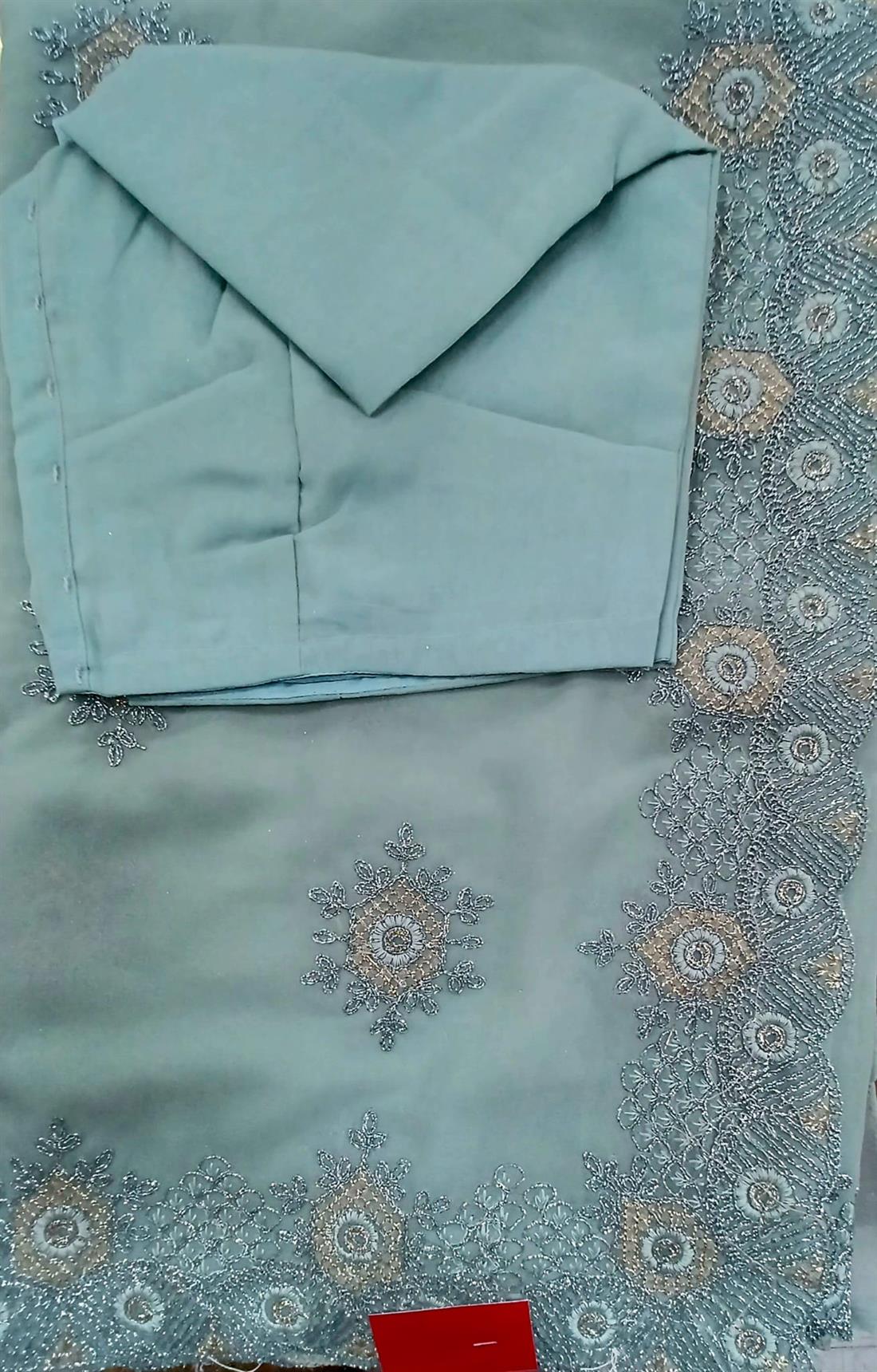 Aqua Beautifull Georgette Saree with Thread Work Embroidary