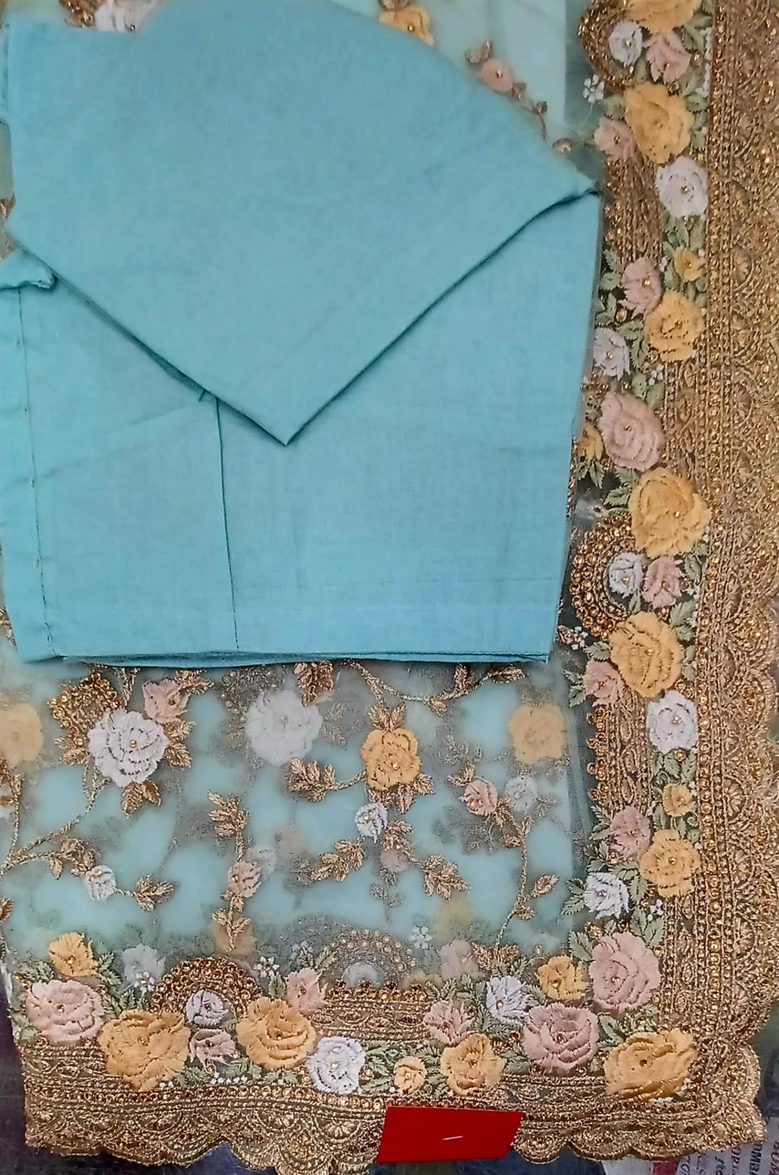 Aqua Net Saree with Thread and Stone Work