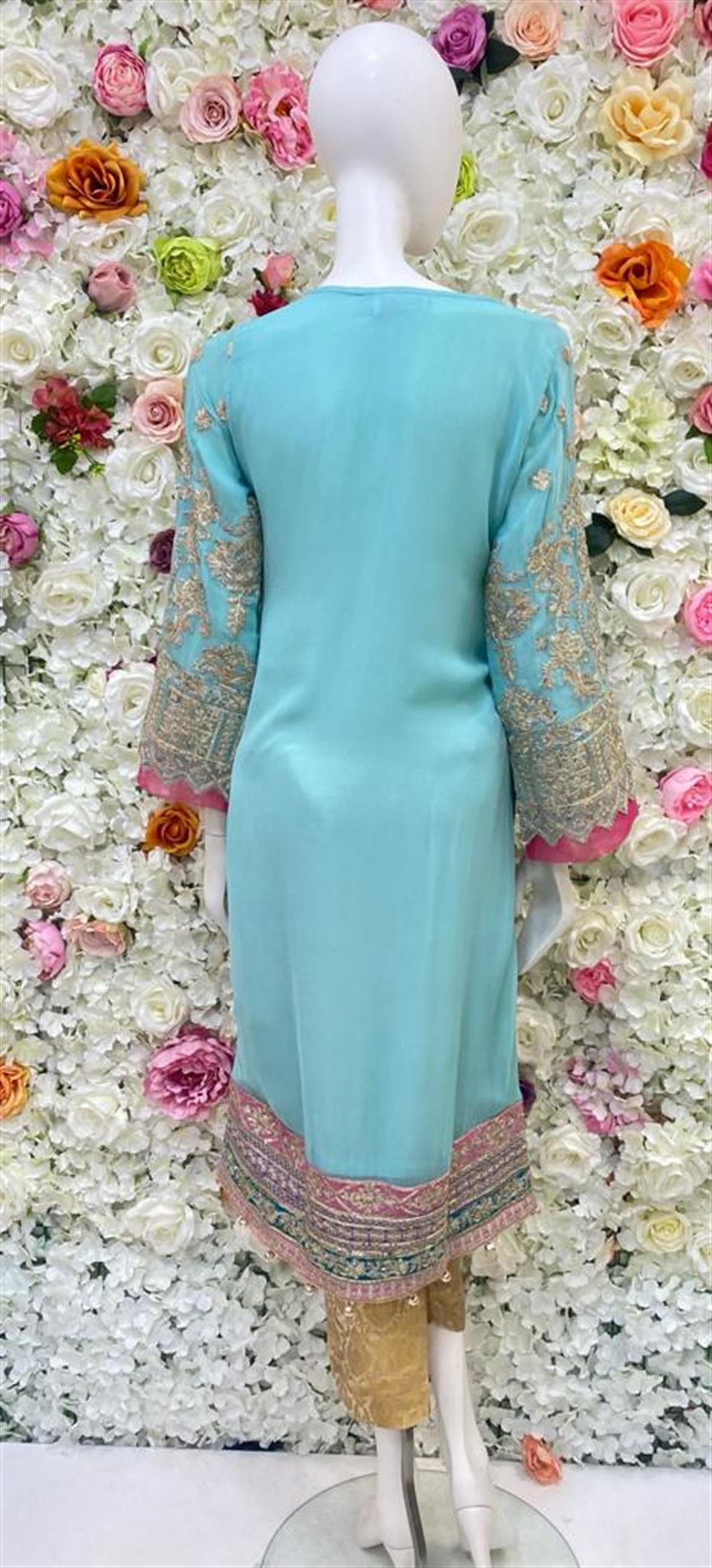 Light Blue Embroidered Chiffon Ladies Readymade