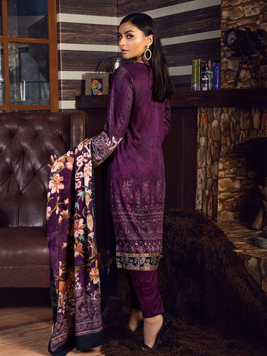 Deep Purple Embroidered Linen Ladies Readymade