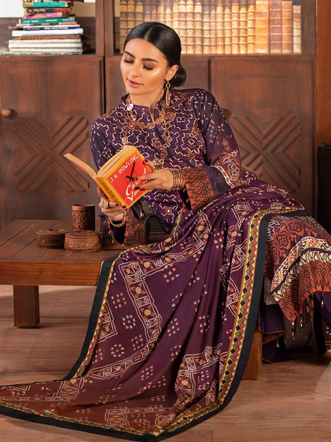 Purple & Multicolour Linen Purple/Multicolour 3 Piece Printed Embroidered Salwar Suit