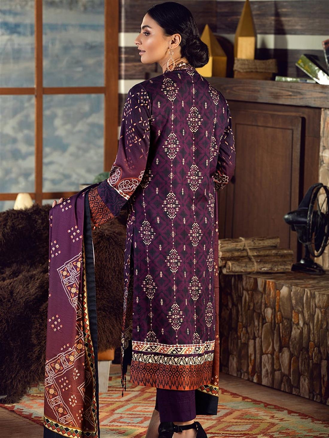 Purple & Multicolour Linen Purple/Multicolour 3 Piece Printed Embroidered Salwar Suit