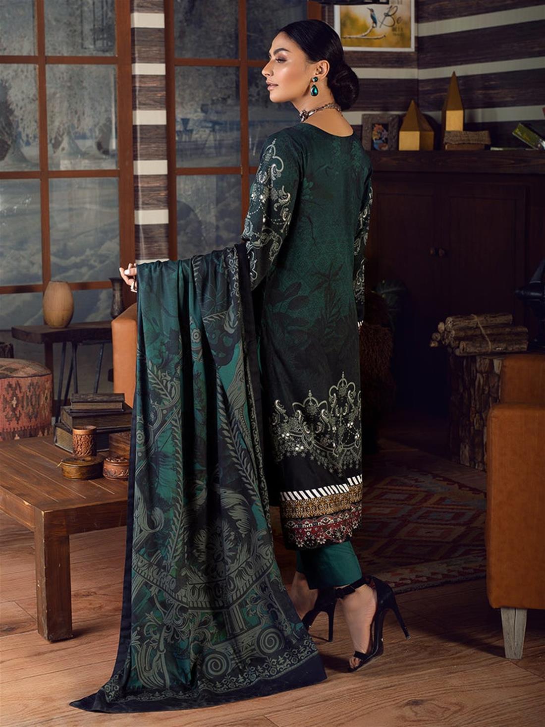 Green Embroidered Linen Ladies Readymade