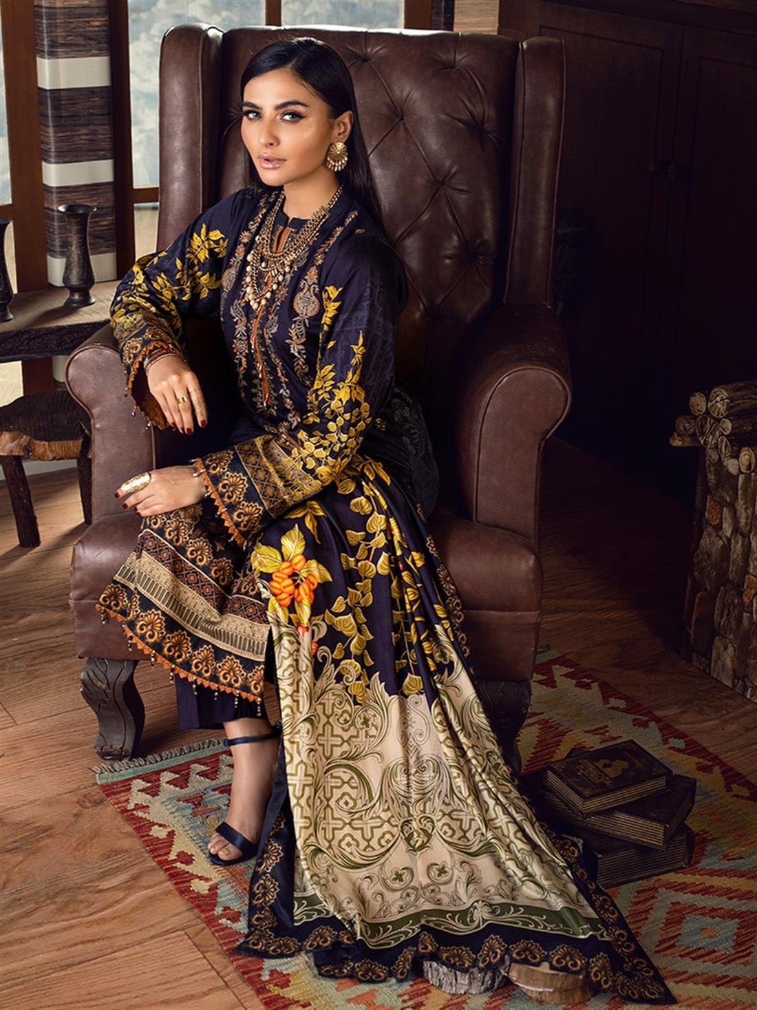 Dark Purple Embroidered Linen Ladies Readymade