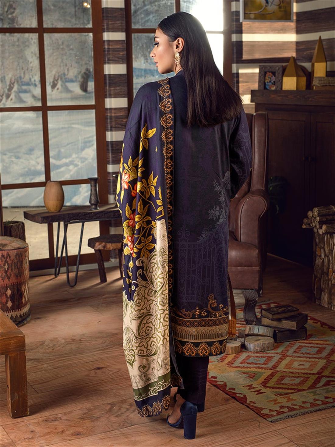 Dark Purple Embroidered Linen Ladies Readymade