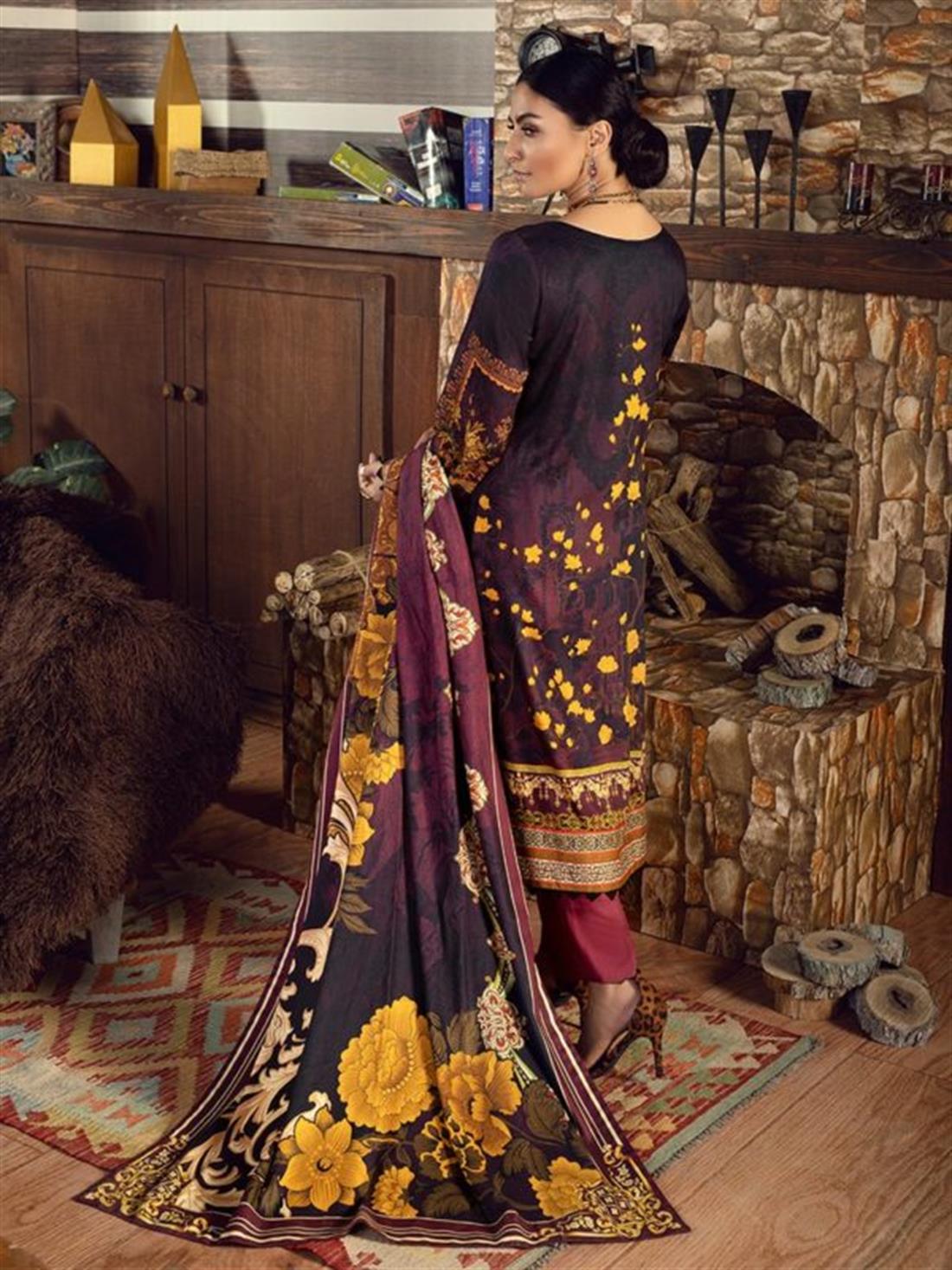 Purple & Multicolour Embroidered Linen Ladies Readymade