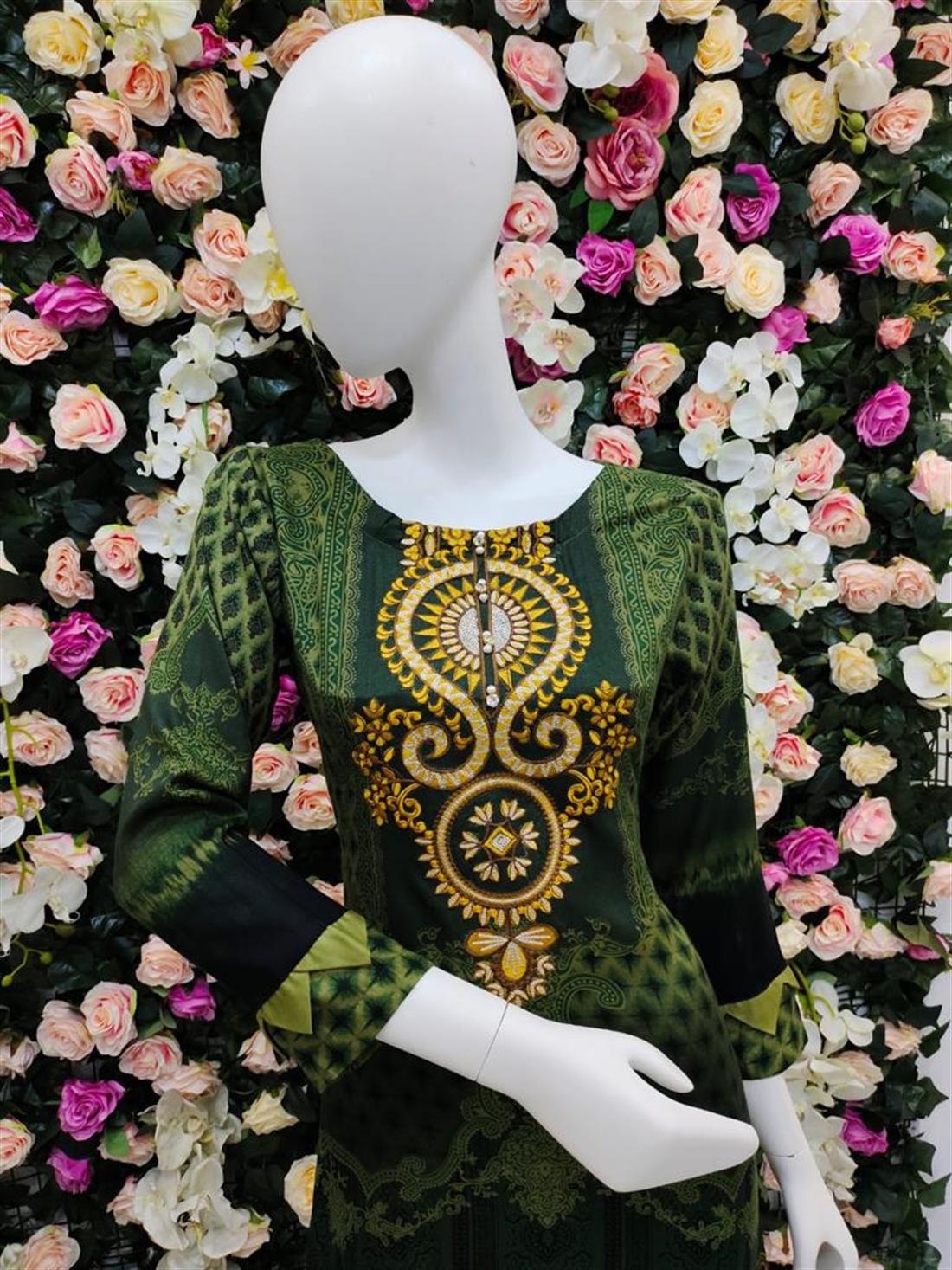 Green Thread Embroidered Shirt with Dyed Trouser