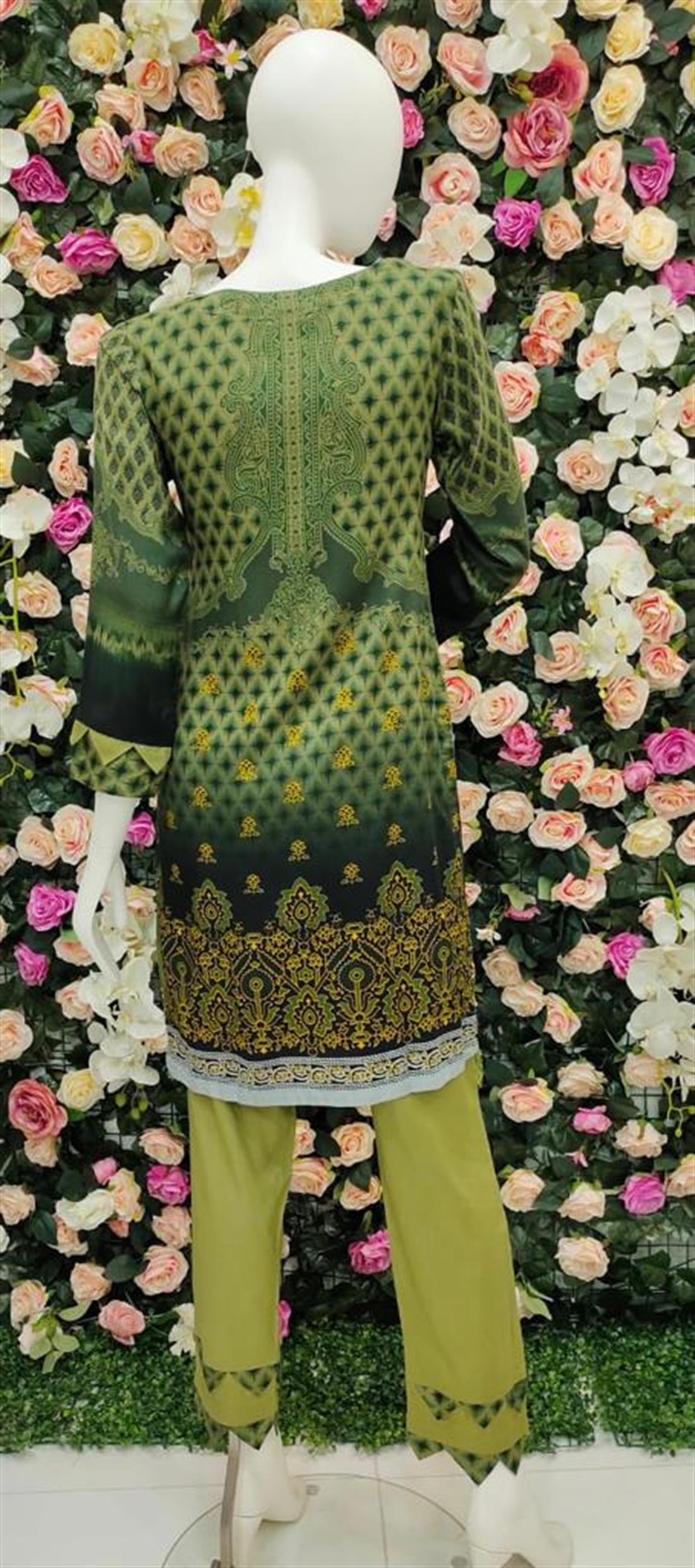 Green Thread Embroidered Shirt with Dyed Trouser