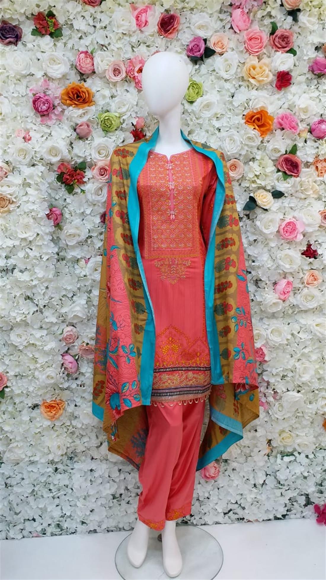 Pink Thread Embroidered Readymade Shirt & Dyed Trouser