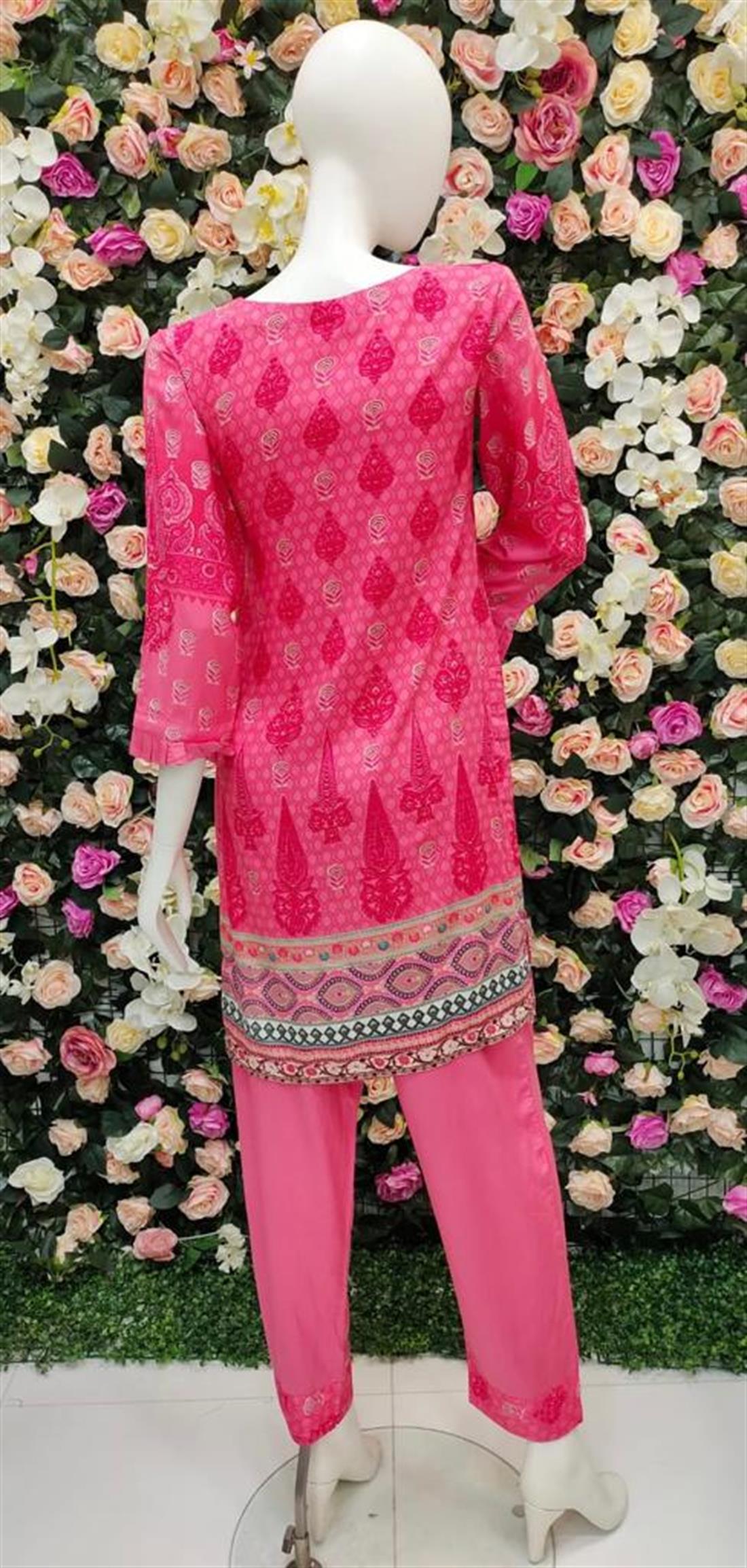 Pink 3 Piece Thread Embroidered Shirt with Dyed Trouser