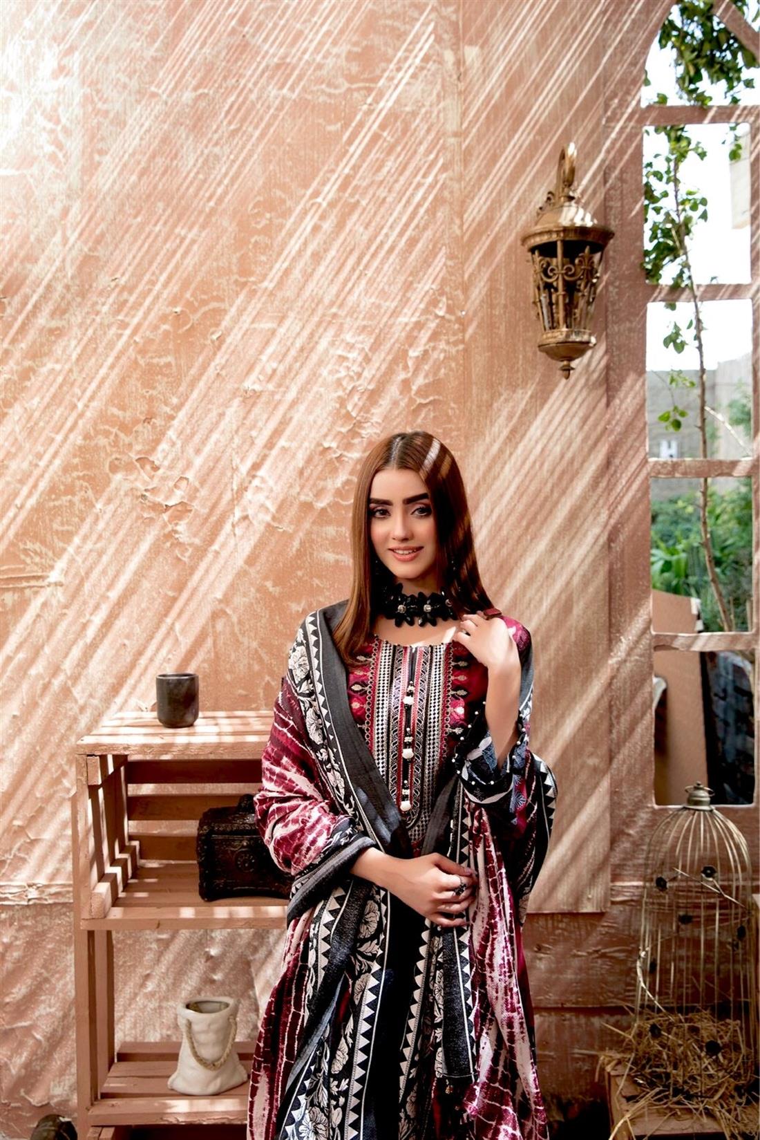 Maroon Embroidered Linen Ladies Readymade