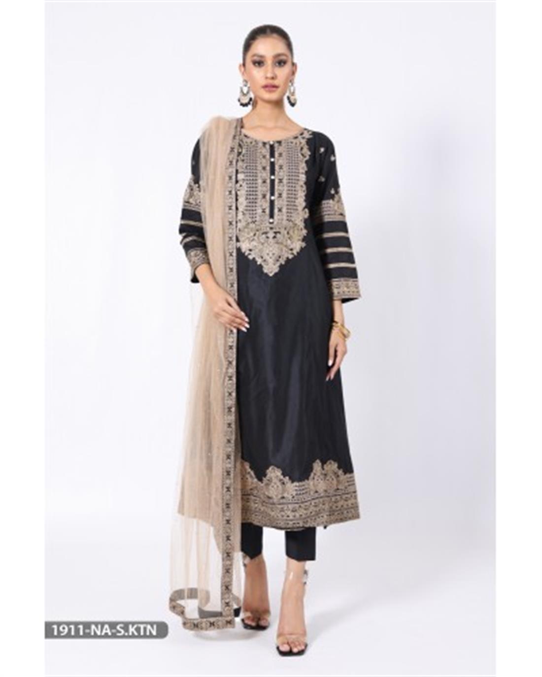 Black Embroidered Net Frock Ladies Readymade