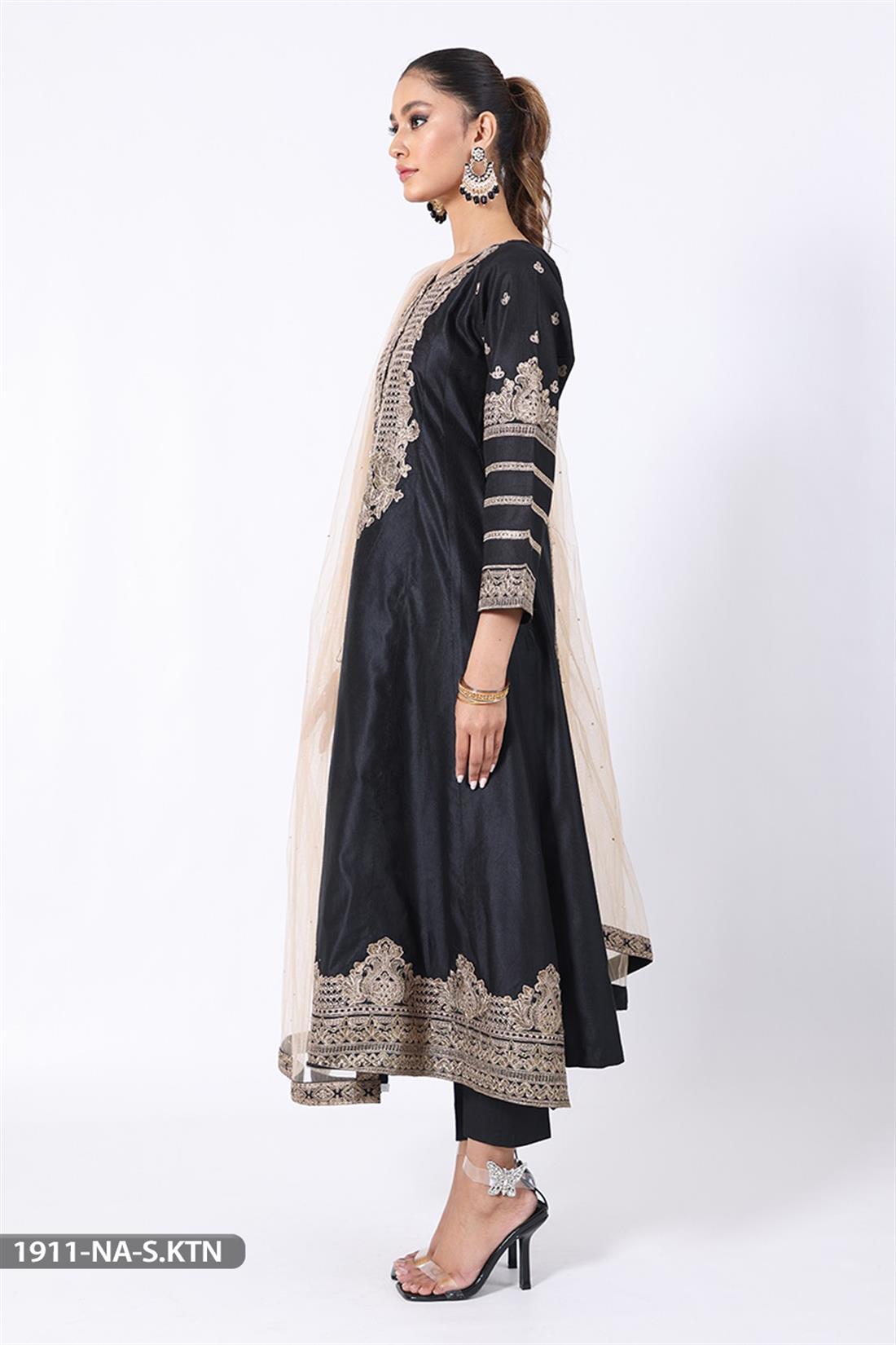 Black Embroidered Net Frock Ladies Readymade