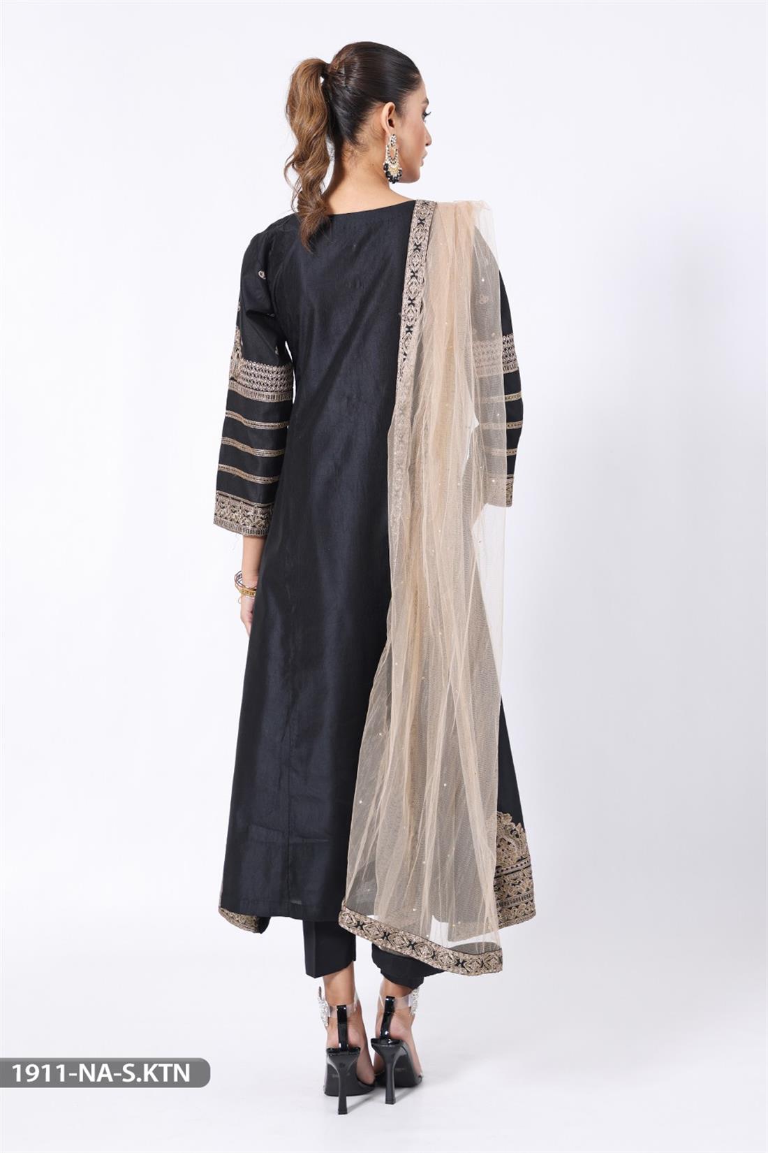 Black Embroidered Net Frock Ladies Readymade