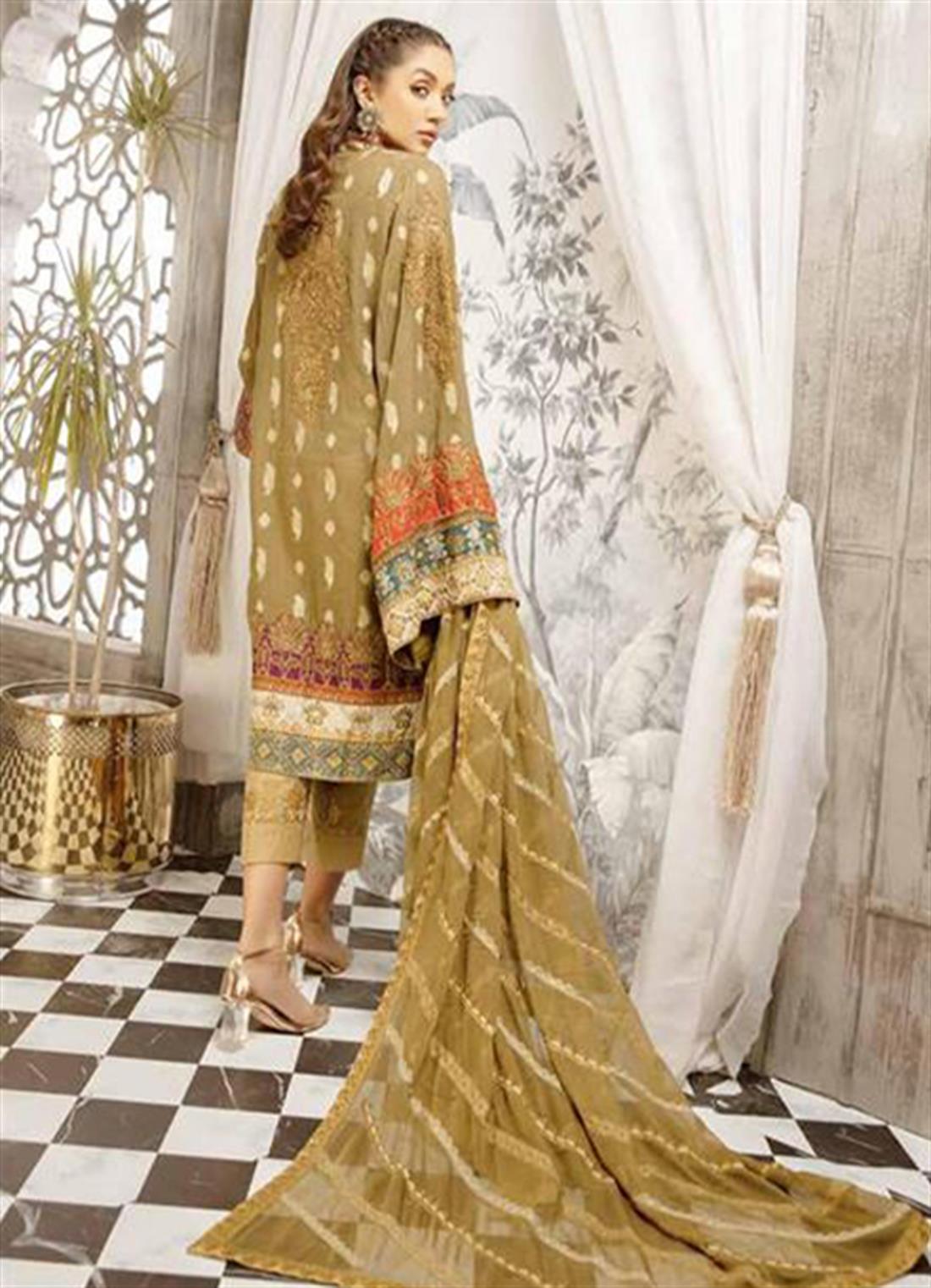Mehndi Green Embroidered Chiffon Ladies Readymade