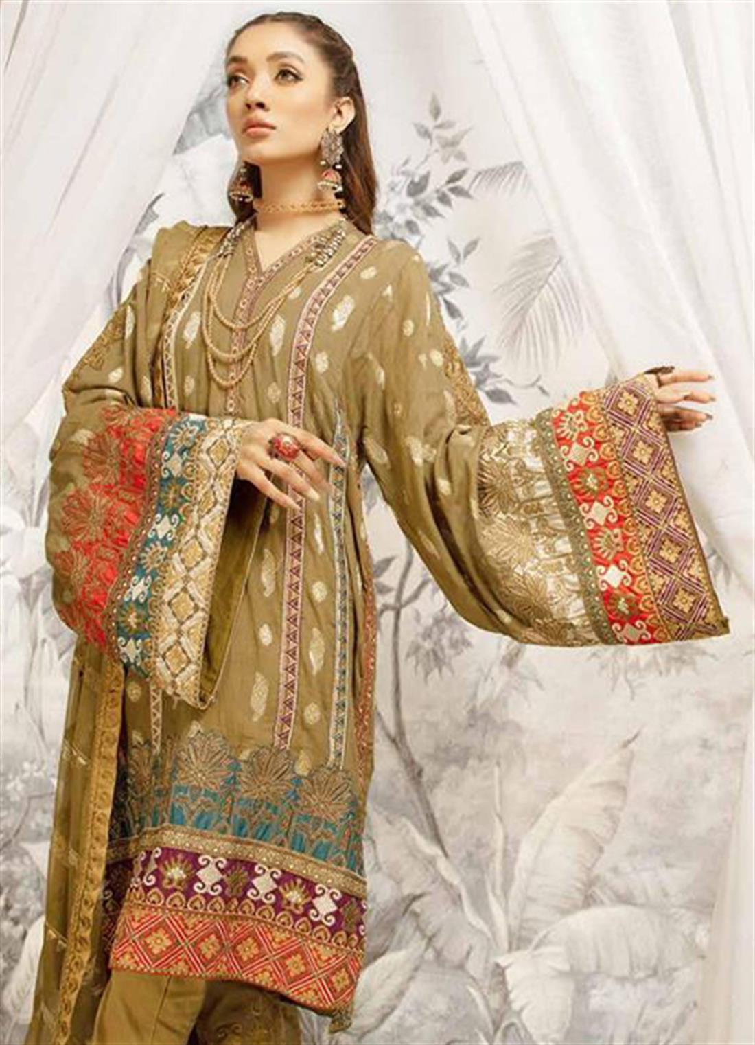 Mehndi Green Embroidered Chiffon Ladies Readymade