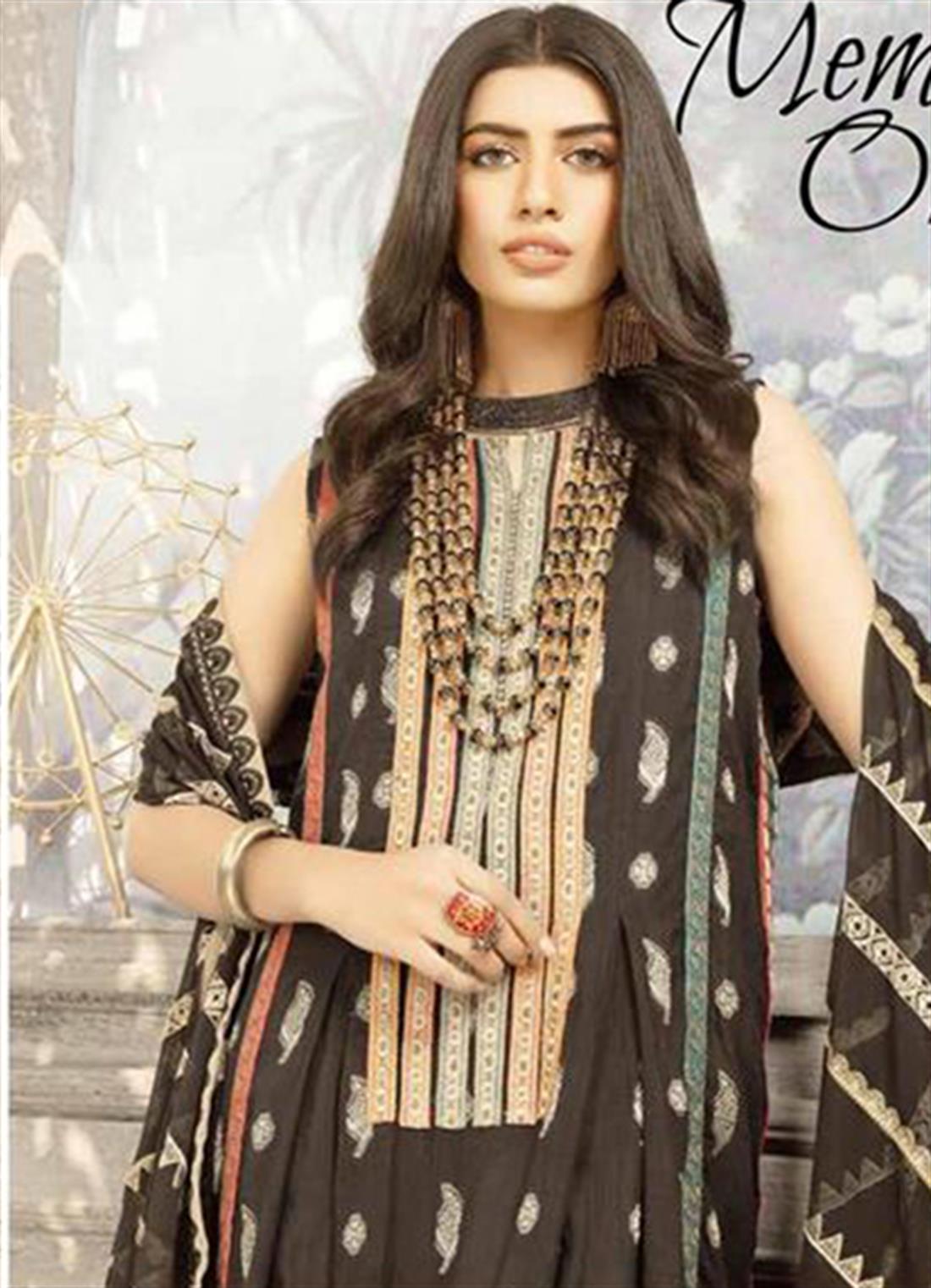 Black Chiffon Readymade Johra Bella Embroidered Lawn Suit