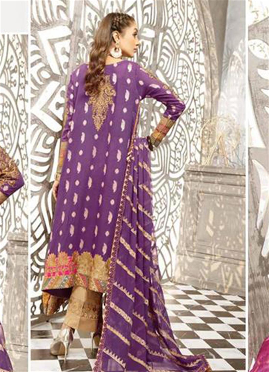 Purple Embroidered Chiffon Peplum Ladies Readymade