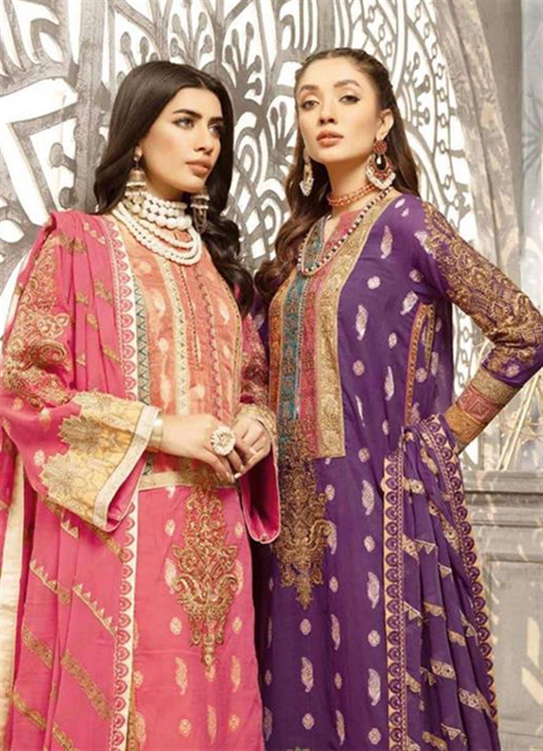 Purple Embroidered Chiffon Peplum Ladies Readymade