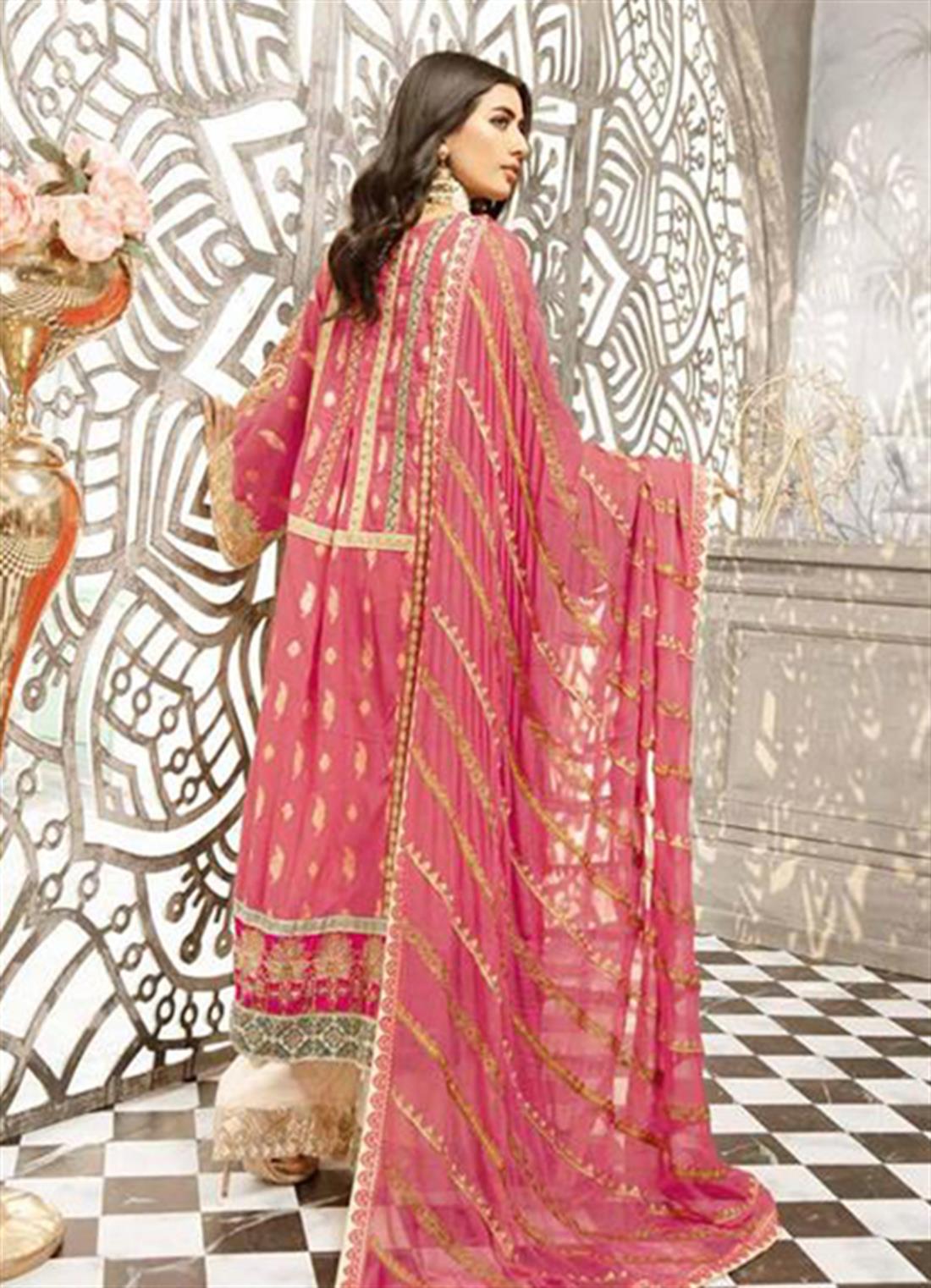 Pink Embroidered Chiffon Ladies Readymade