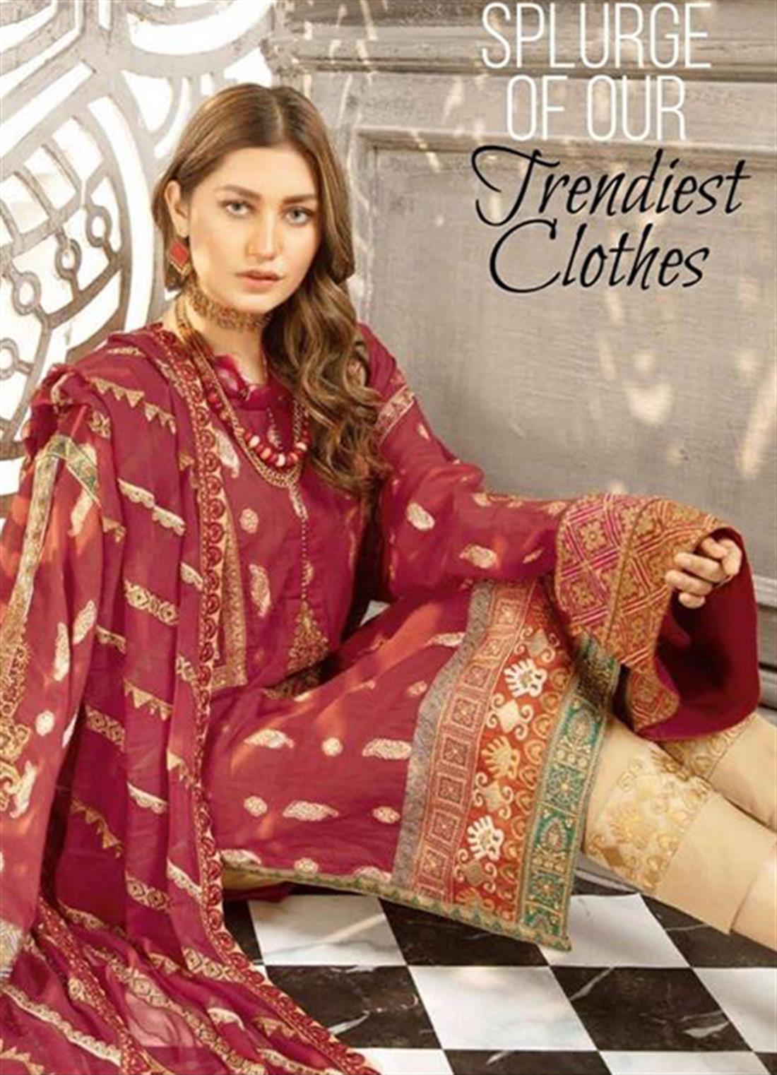 Maroon Chiffon Readymade Johra Bella Embroidered Lawn Suit