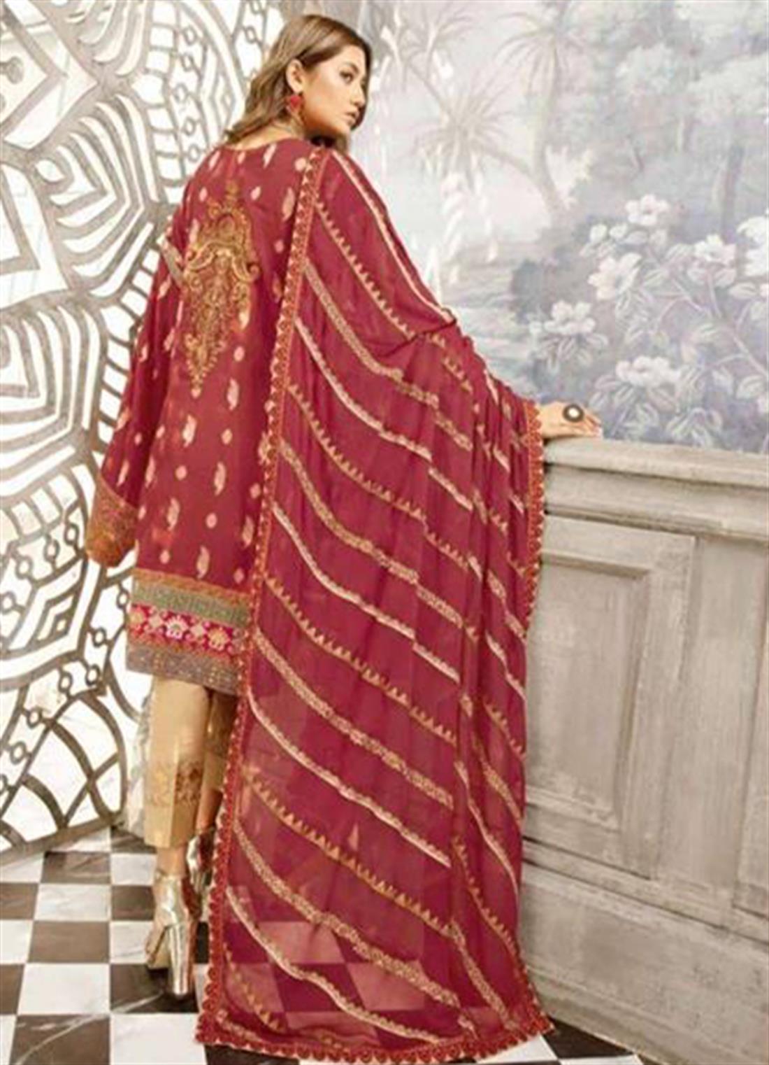 Maroon Chiffon Readymade Johra Bella Embroidered Lawn Suit