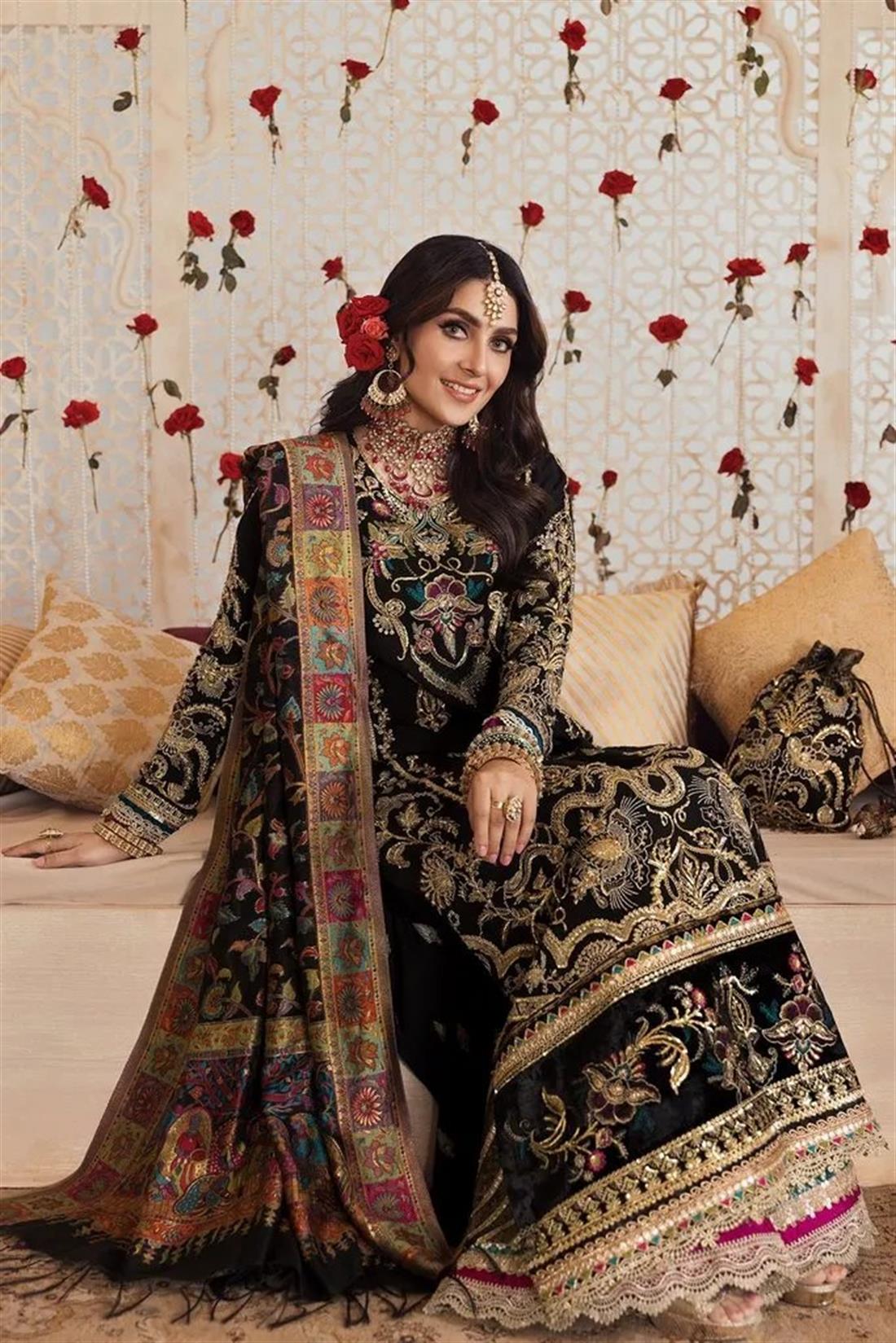 Black Raw Silk Gharara Heavy Embroidered 3 Piece Salwar Suit with Dupatta