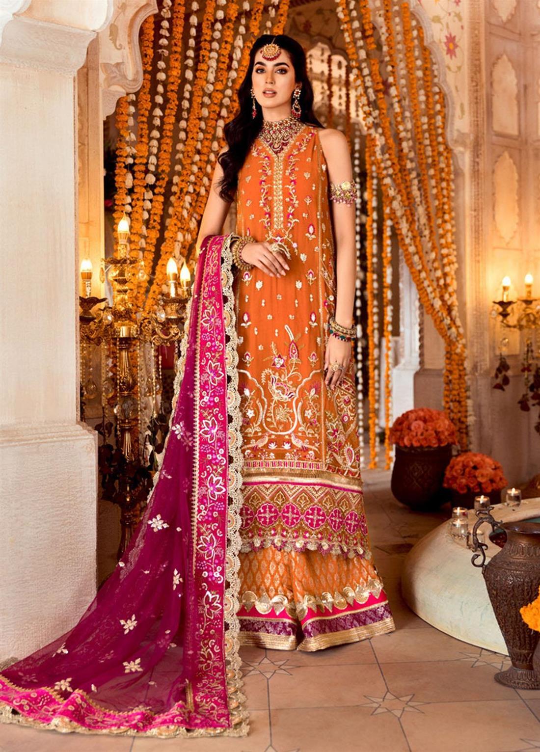 Burnt Orange Burnt/Orange 3 Piece Embroidered Chiffon Suit