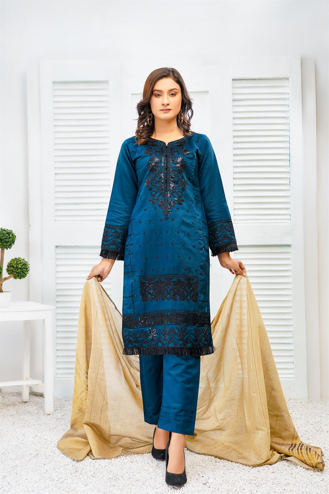 Teal 3 Piece Beautiful Embroidered Readymade Salwar Suit