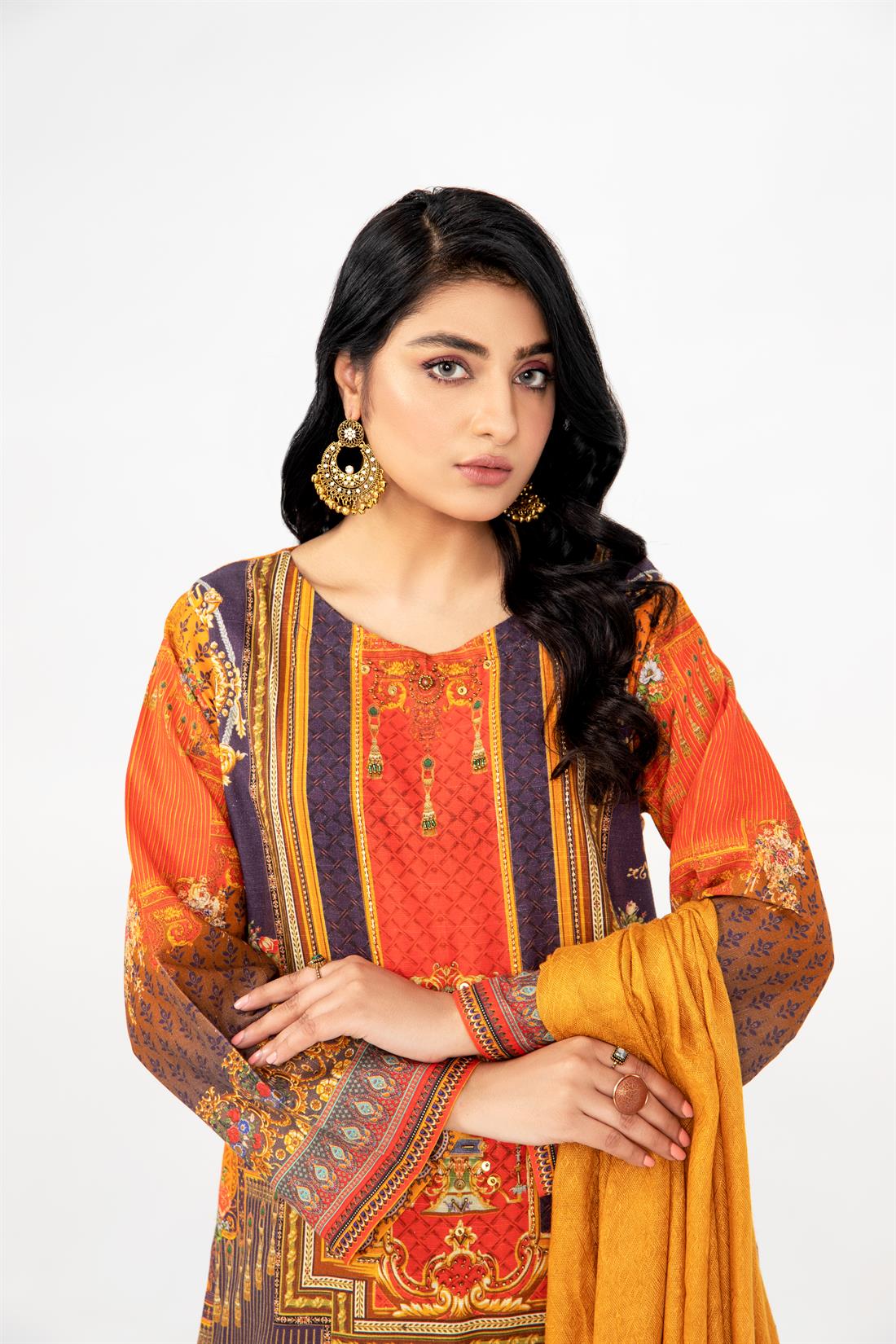 Mustard & Multicolour Printed Mustard/Multicolour Khadar Ladies Readymade Salwar Suit
