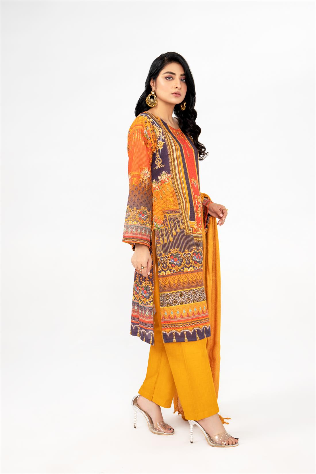 Mustard & Multicolour Printed Mustard/Multicolour Khadar Ladies Readymade Salwar Suit