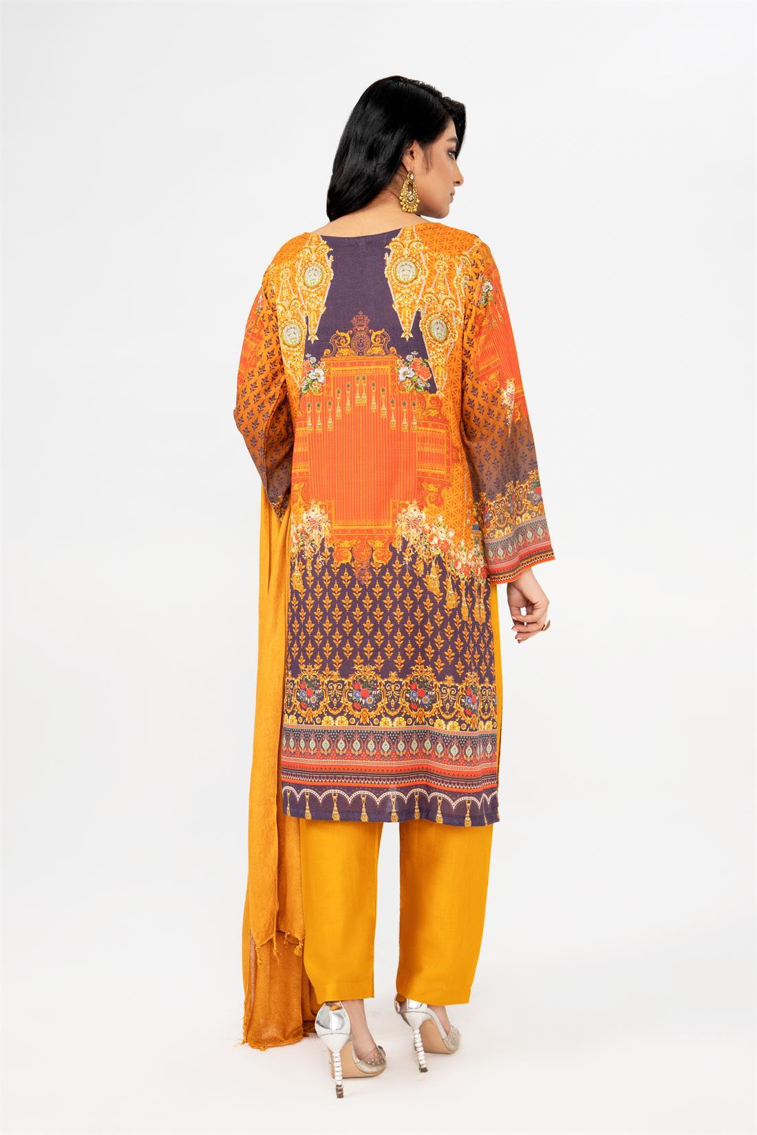 Mustard & Multicolour Printed Mustard/Multicolour Khadar Ladies Readymade Salwar Suit