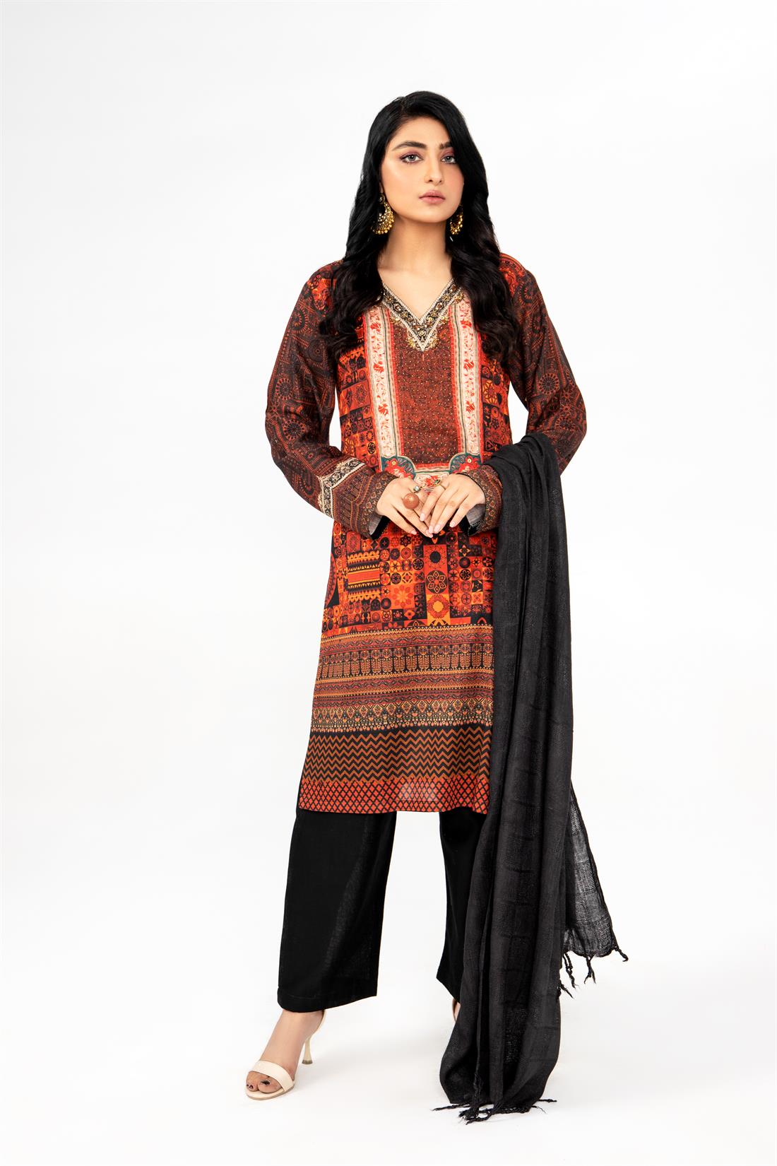 Black & Multicolour Printed Black/Multicolour Khadar Ladies Readymade Salwar Suit