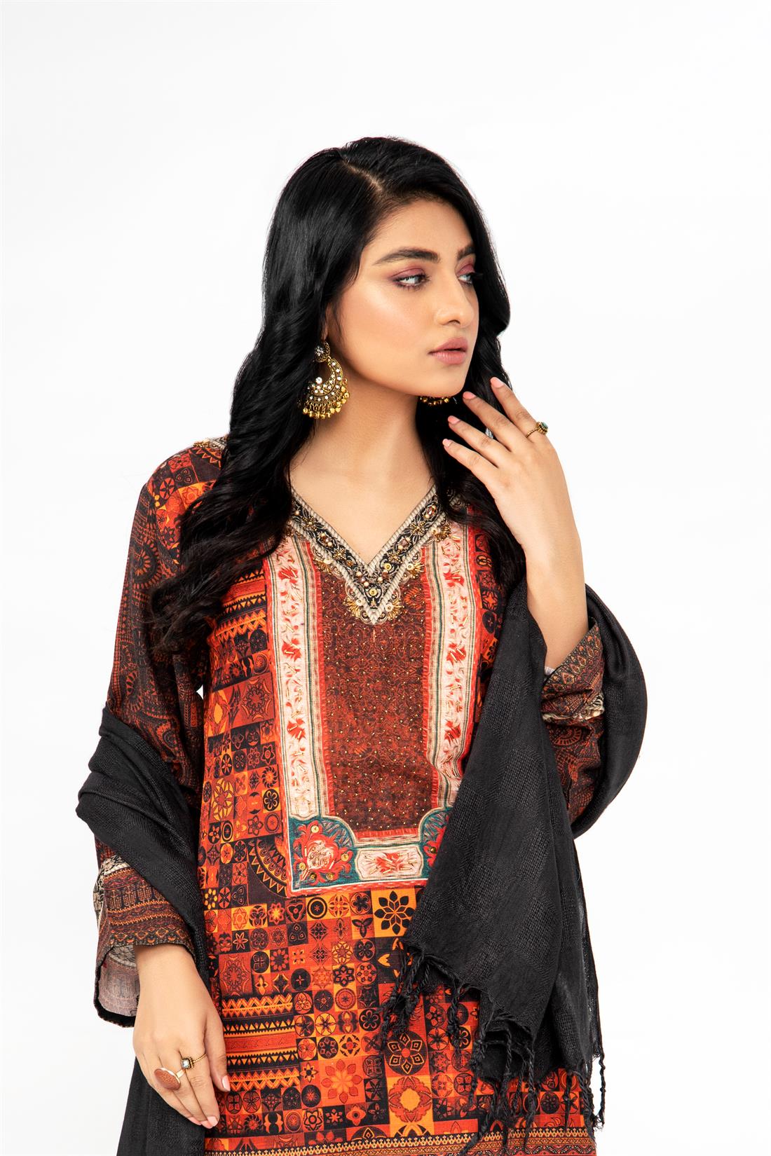 Black & Multicolour Printed Black/Multicolour Khadar Ladies Readymade Salwar Suit