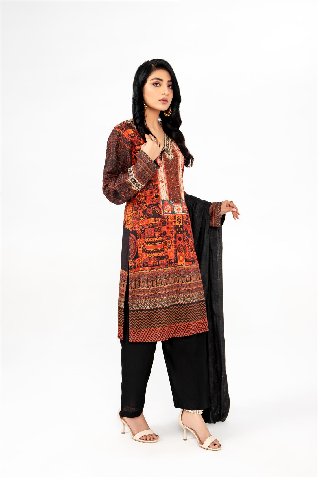 Black & Multicolour Printed Black/Multicolour Khadar Ladies Readymade Salwar Suit