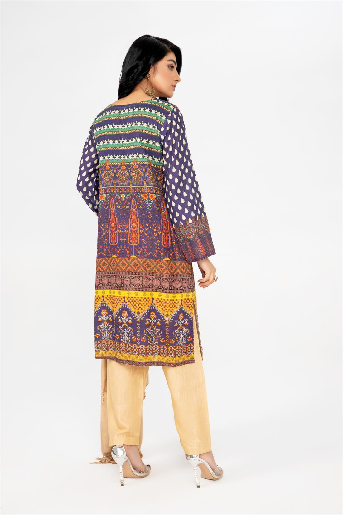 Skin & Blue Printed Skin/Blue 3 Piece Khadar Ladies Readymade Salwar Suit