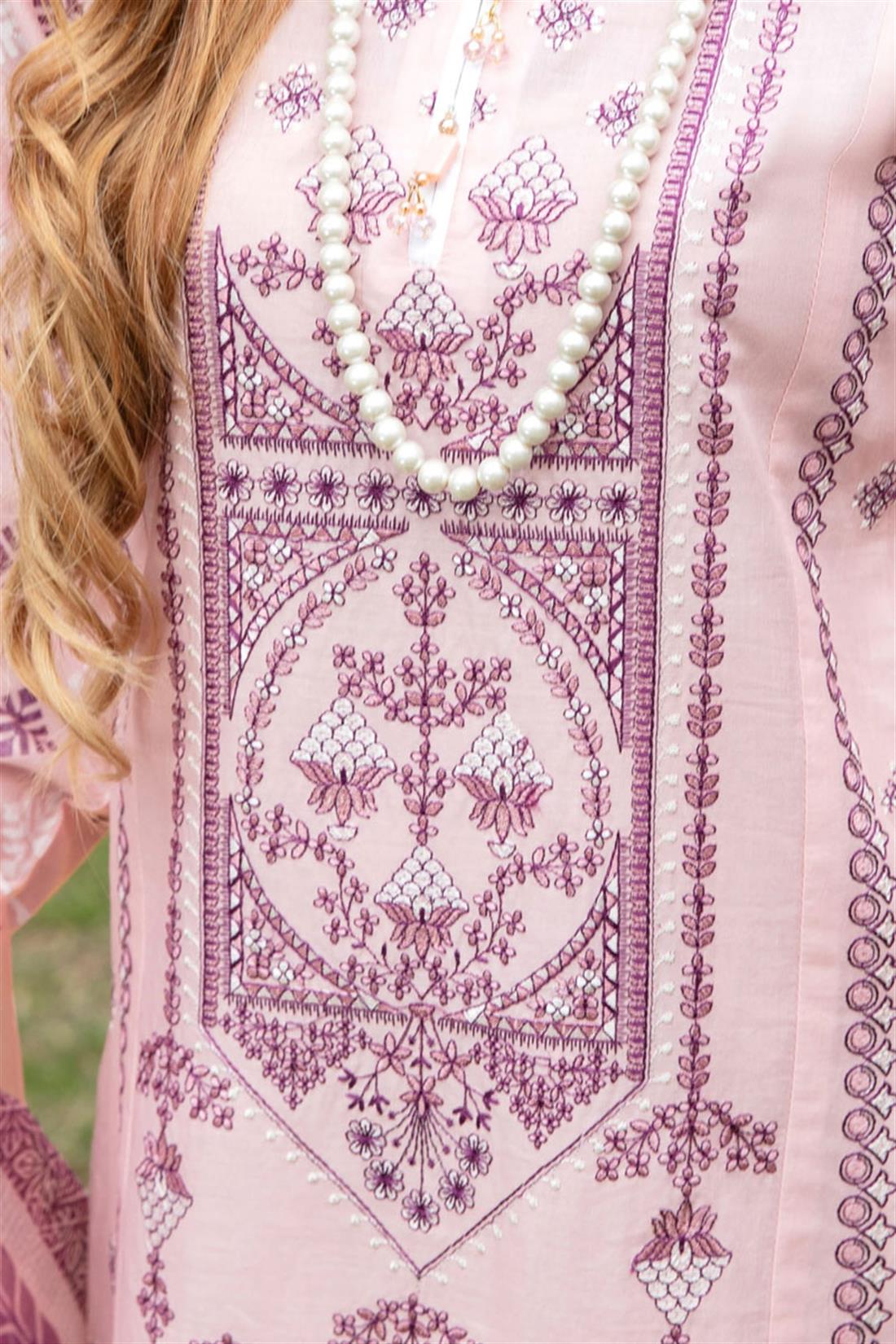 Light Pink Embroidered Organza Ladies Readymade