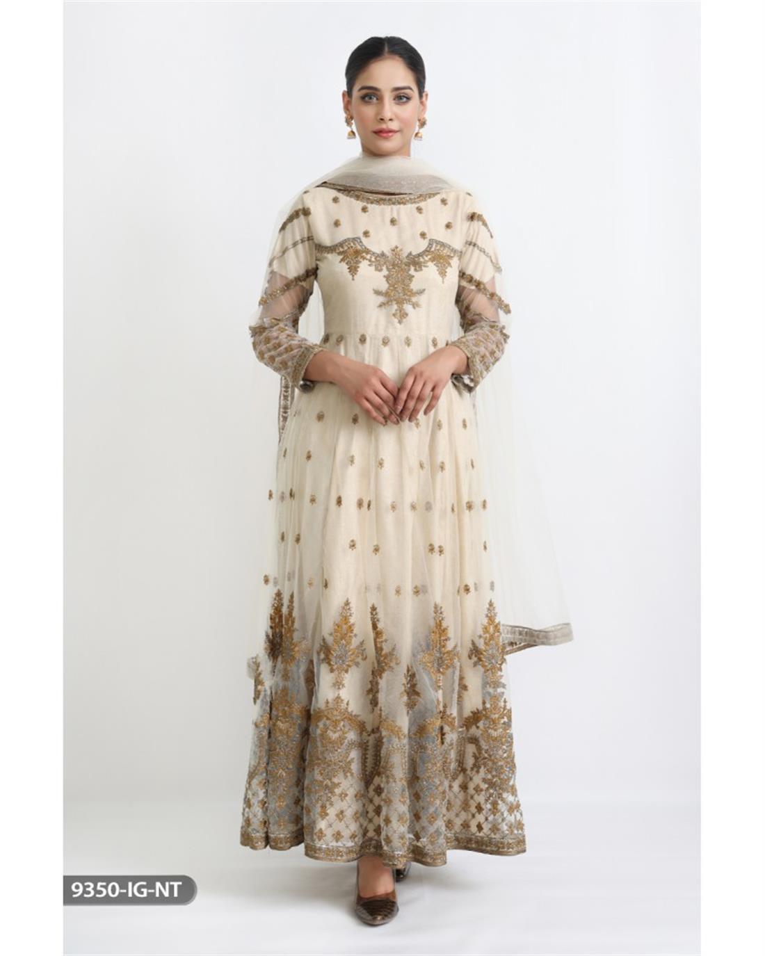 Skin Jacquard Maxi 3 Piece Shaposh Salwar Suit with Tilla Embroidered