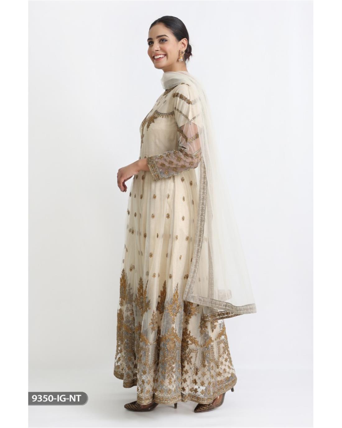 Skin Jacquard Maxi 3 Piece Shaposh Salwar Suit with Tilla Embroidered