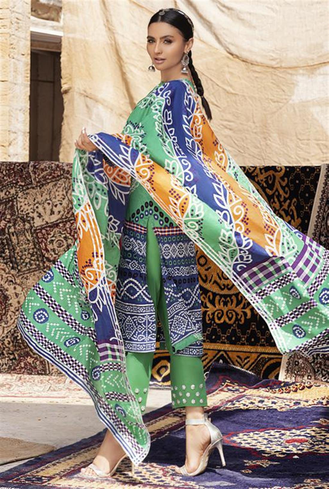 Green 3 Piece Chunri Printed Lawn Salwar Kameez