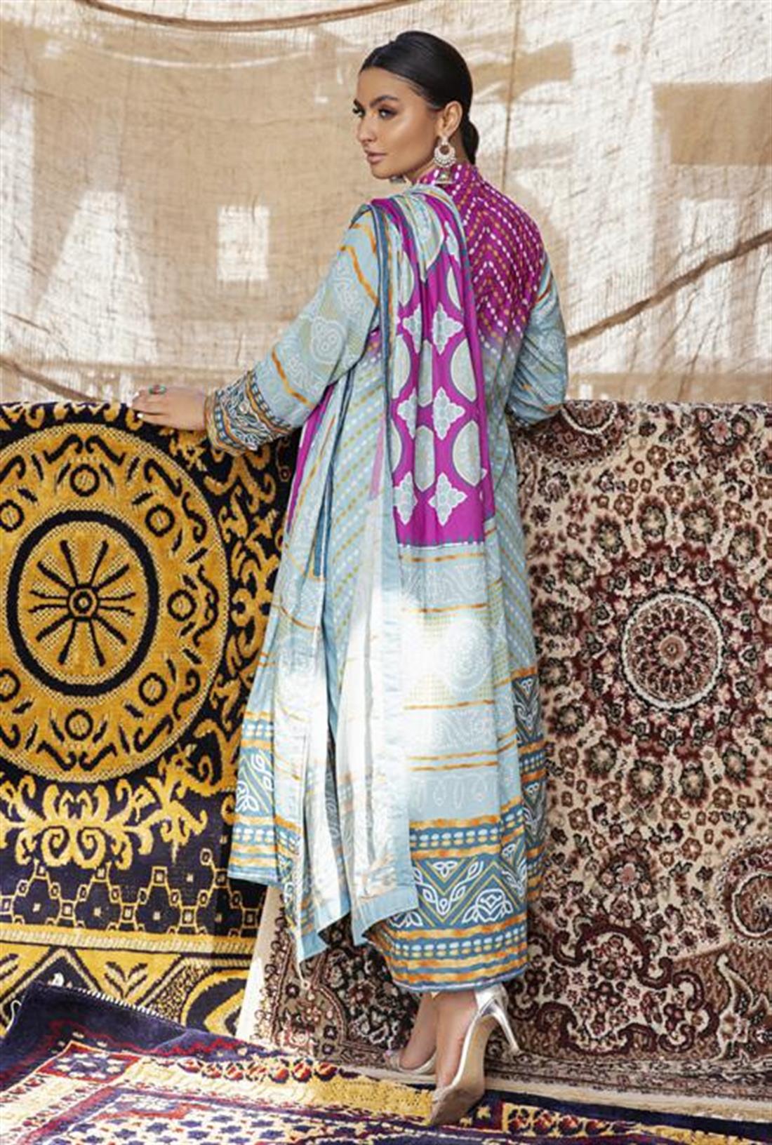 Blue & Multicolour Blue/Multicolour 3 Piece Chunri Printed Lawn Salwar Suit