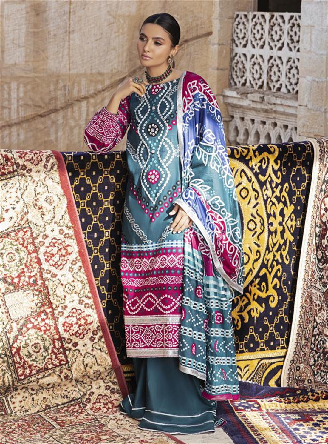 Teal 3 Piece Chunri Printed Lawn Readymade Salwar Suit