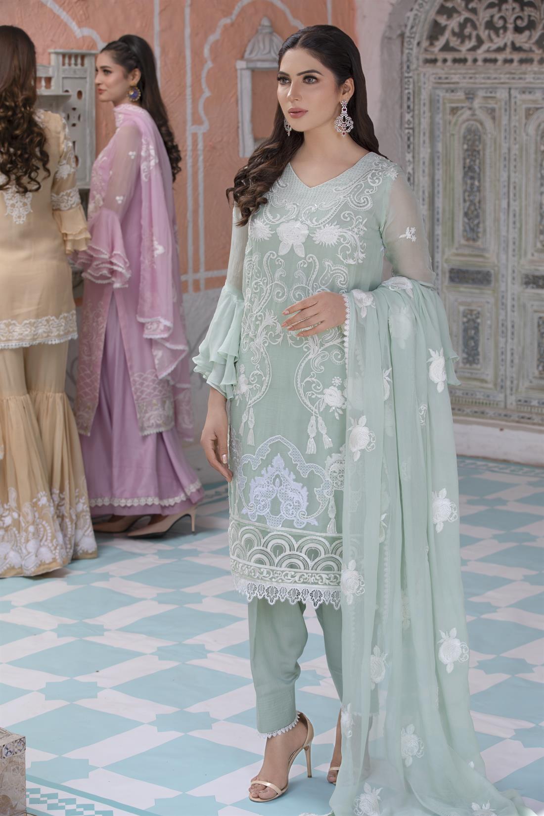 Pista 3 Piece Heavy Embroidered Chiffon Salwar Suit