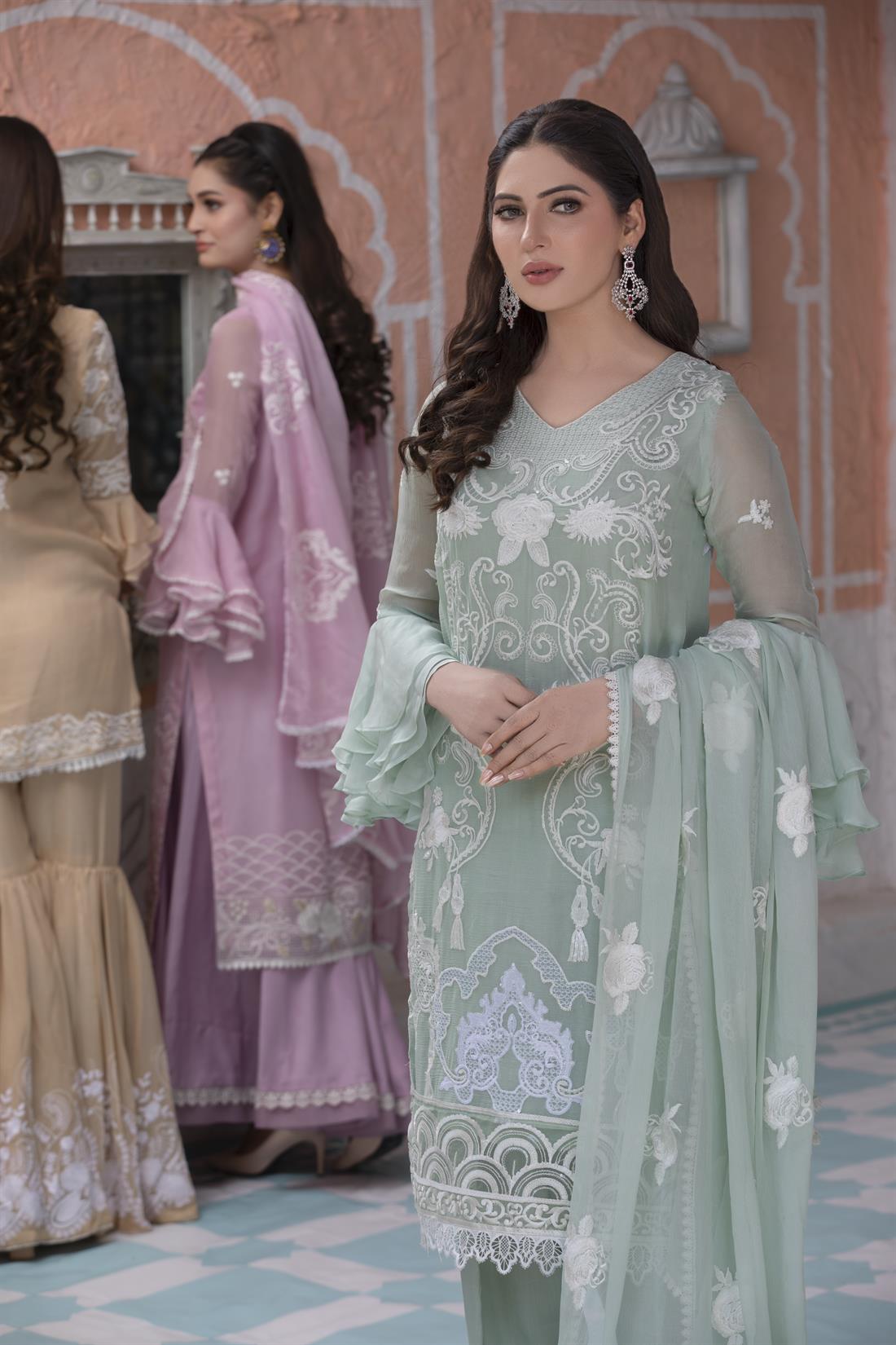 Pista 3 Piece Heavy Embroidered Chiffon Salwar Suit