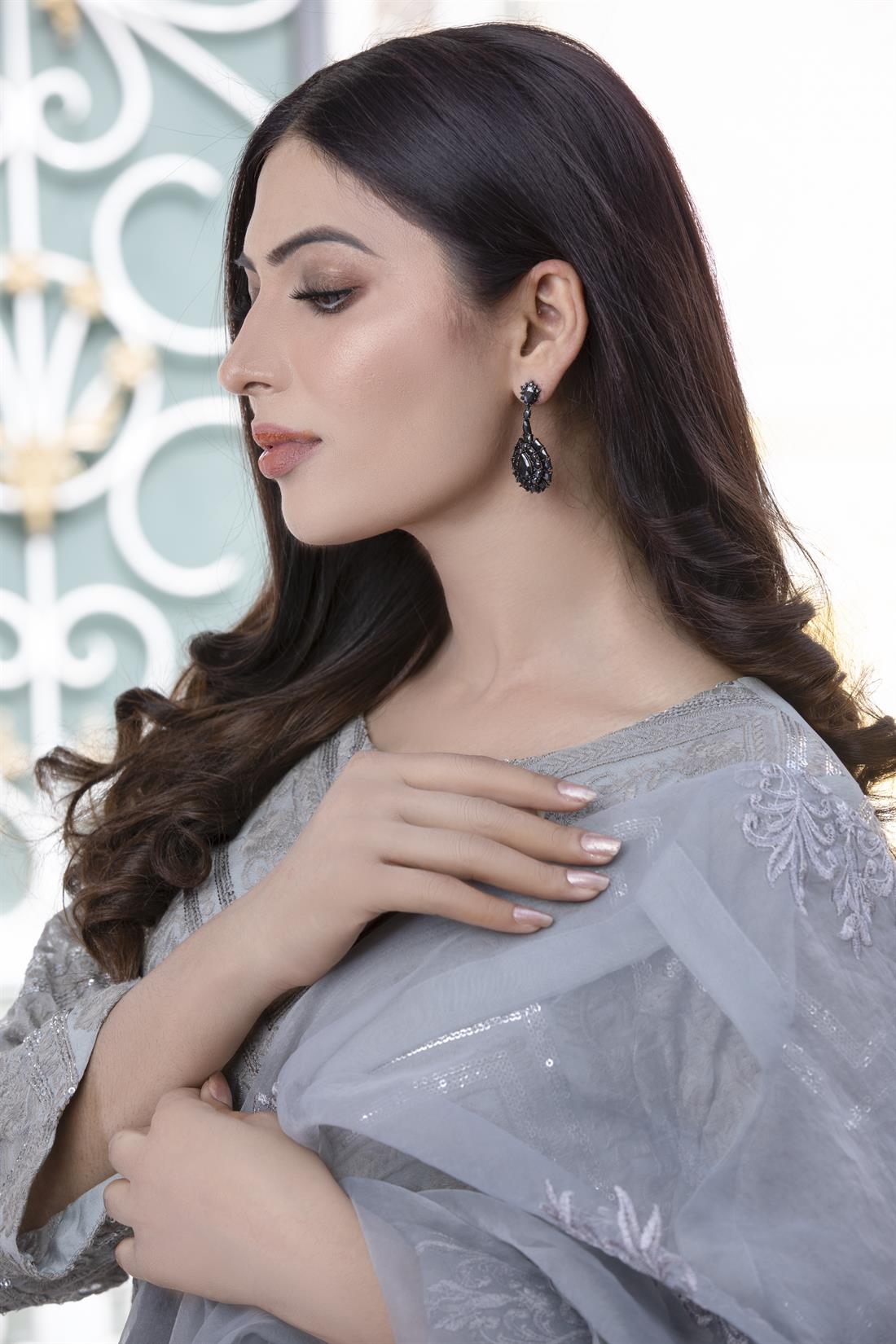 Grey Gharara 3 Piece Heavy Embroidered Chiffon Salwar Suit