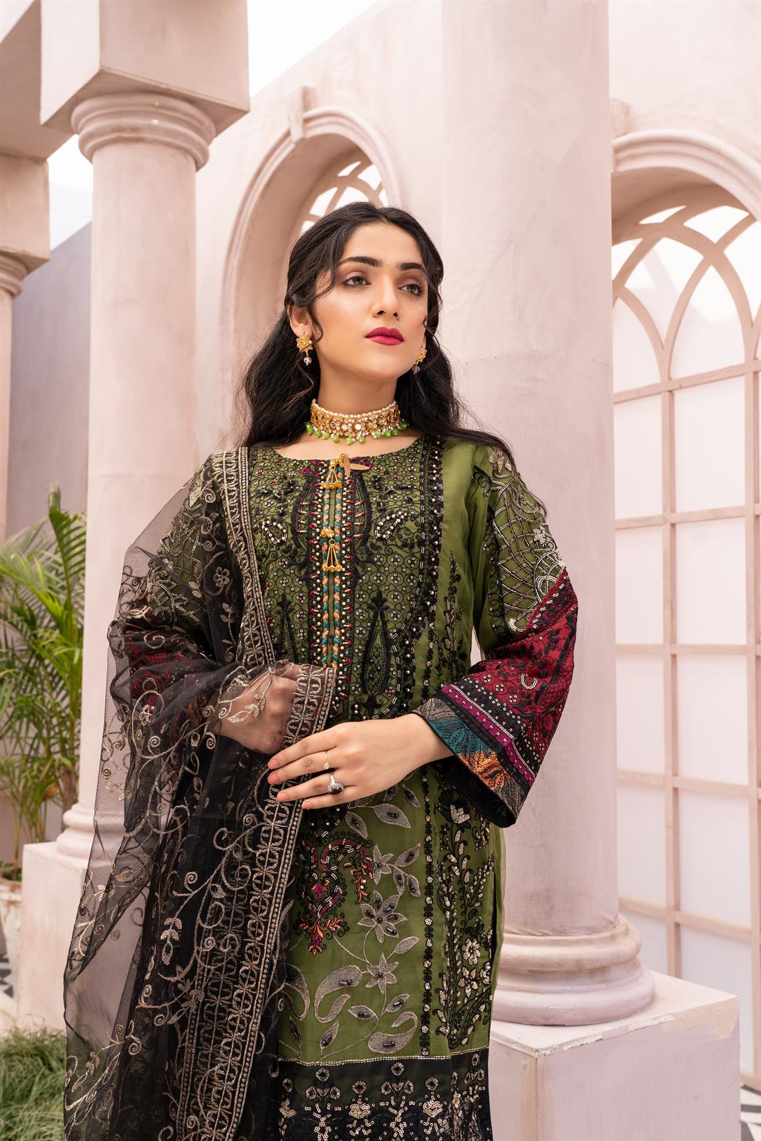 Green 3 Piece Heavy Embroidered Readymade Salwar Suit