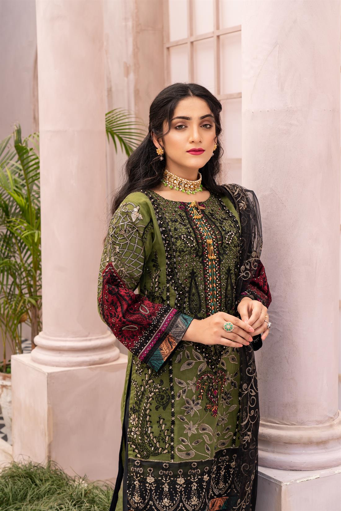 Green 3 Piece Heavy Embroidered Readymade Salwar Suit